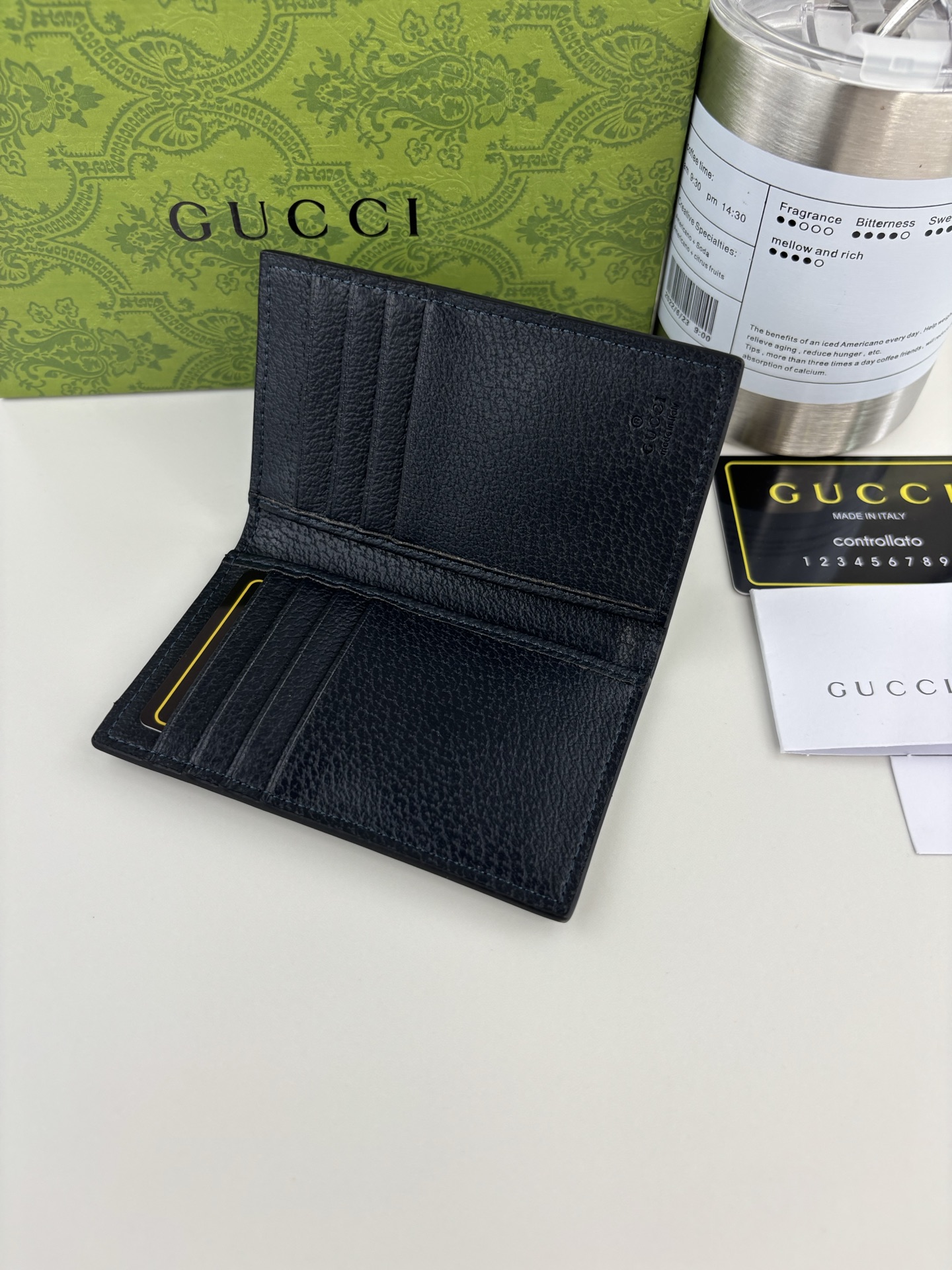 Gucci Ophidiaシリーズ短夹 - ブルーGG Supreme帆布とダブルG装飾