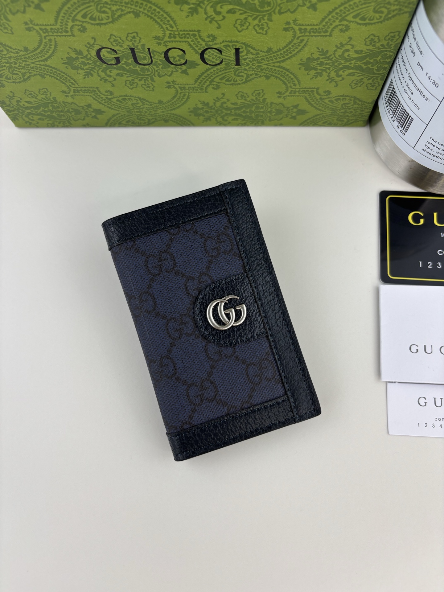 Gucci Ophidiaシリーズ短夹 - ブルーGG Supreme帆布とダブルG装飾