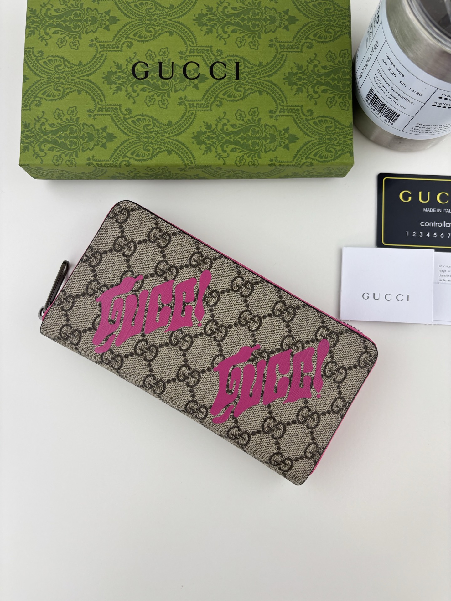 Gucci全拉链財布 GG字母交织デザイン 梅红