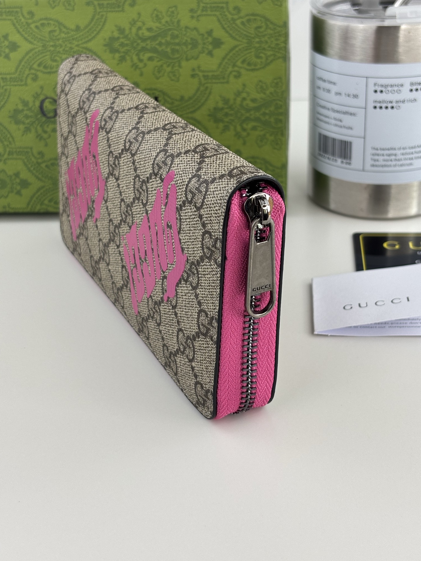 Gucci全拉链財布 GG字母交织デザイン 梅红