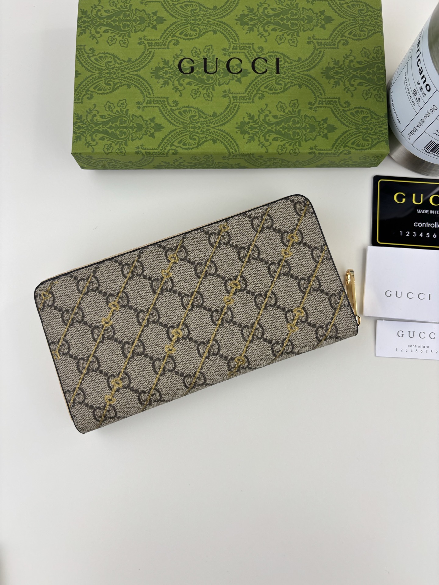 GUCCI 長財布 馬衔扣プリントデザイン GG Supreme帆布