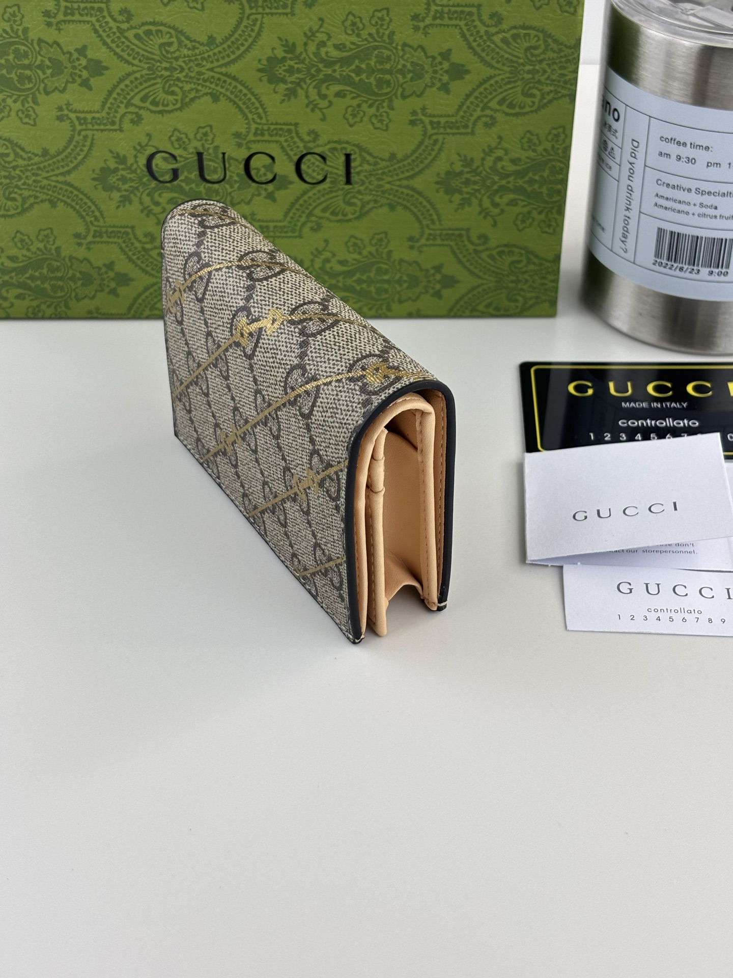 GUCCI 馬衔扣印花長夹財布 GG Supreme帆布製