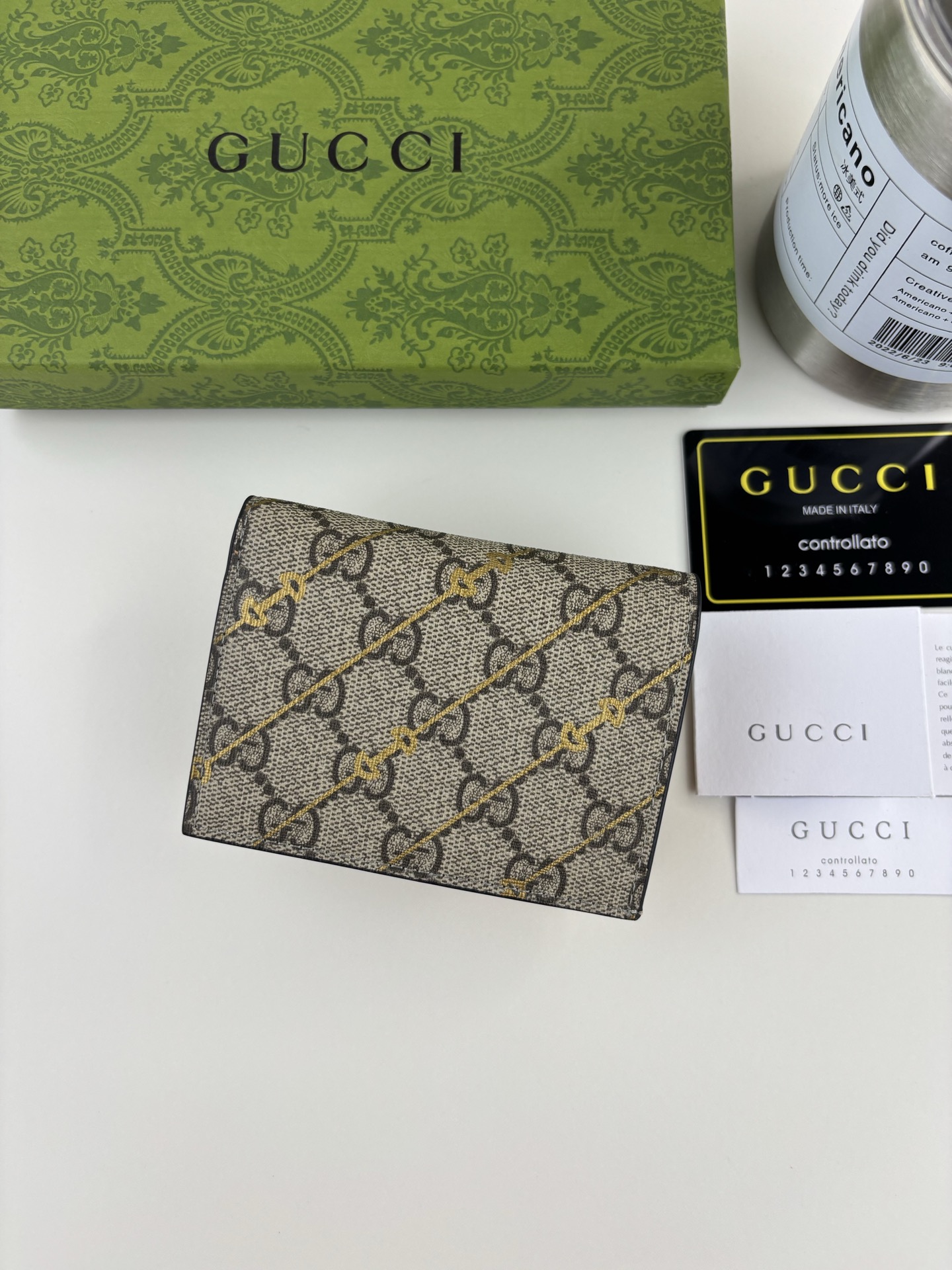 GUCCI 馬衔扣印花長夹財布 GG Supreme帆布製