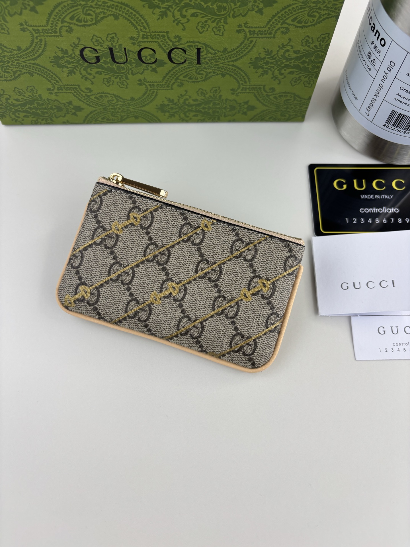 GUCCI 馬衝扣印花長夹財布 GG Supreme 帆布製
