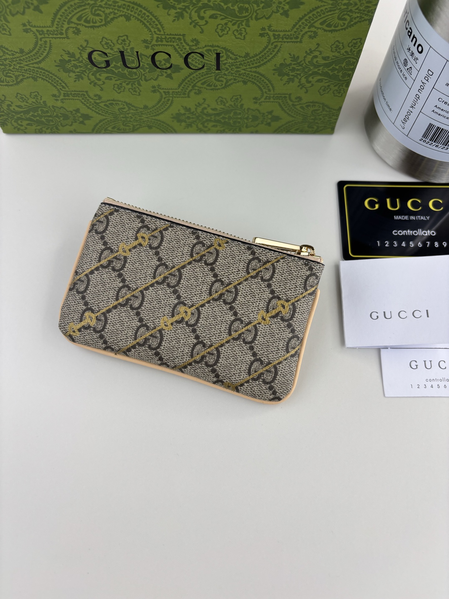 GUCCI 馬衝扣印花長夹財布 GG Supreme 帆布製