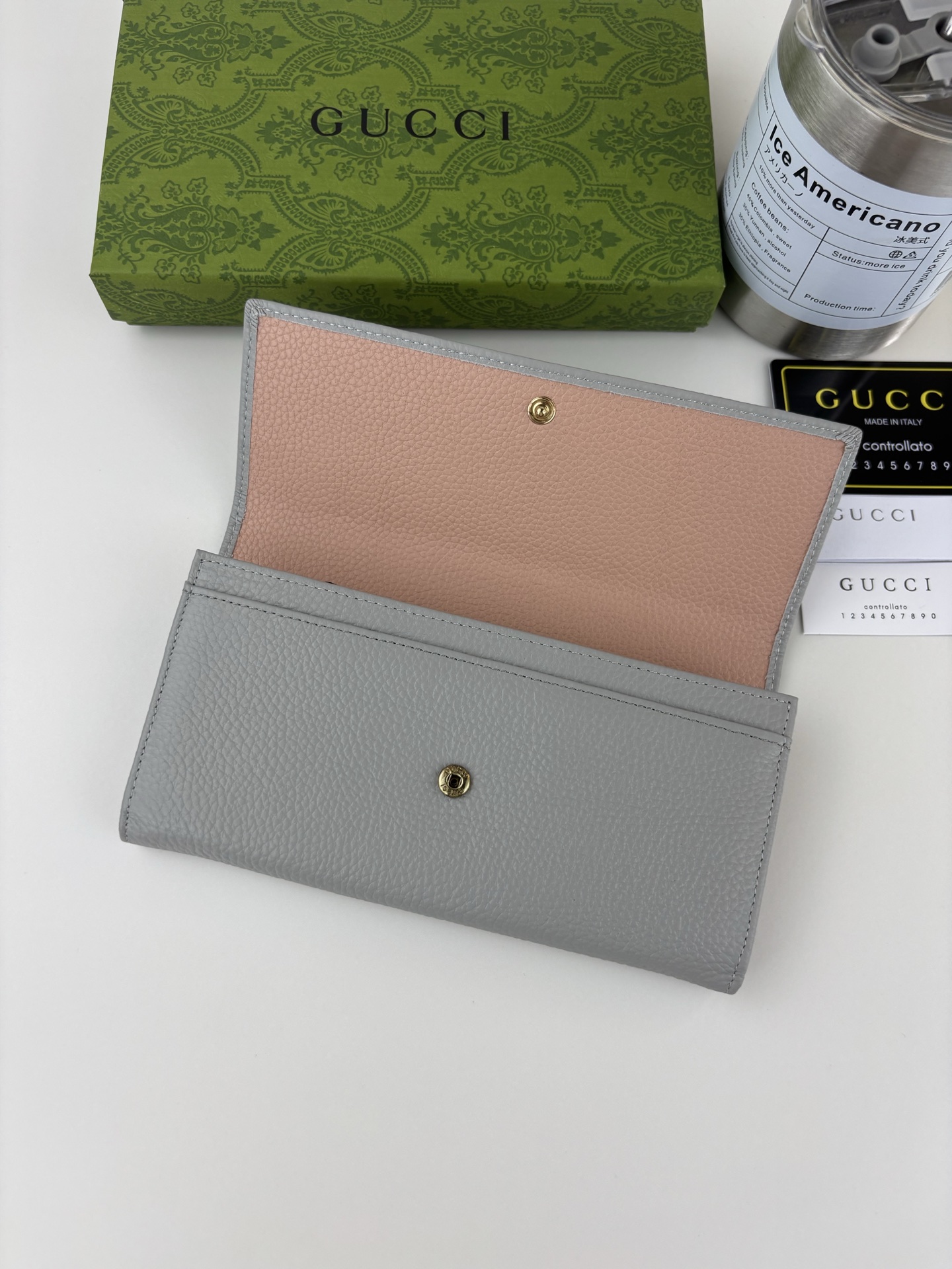 GUCCl 夏季新作 小型双G金属装飾グレー＆ピンクレザー バッグ