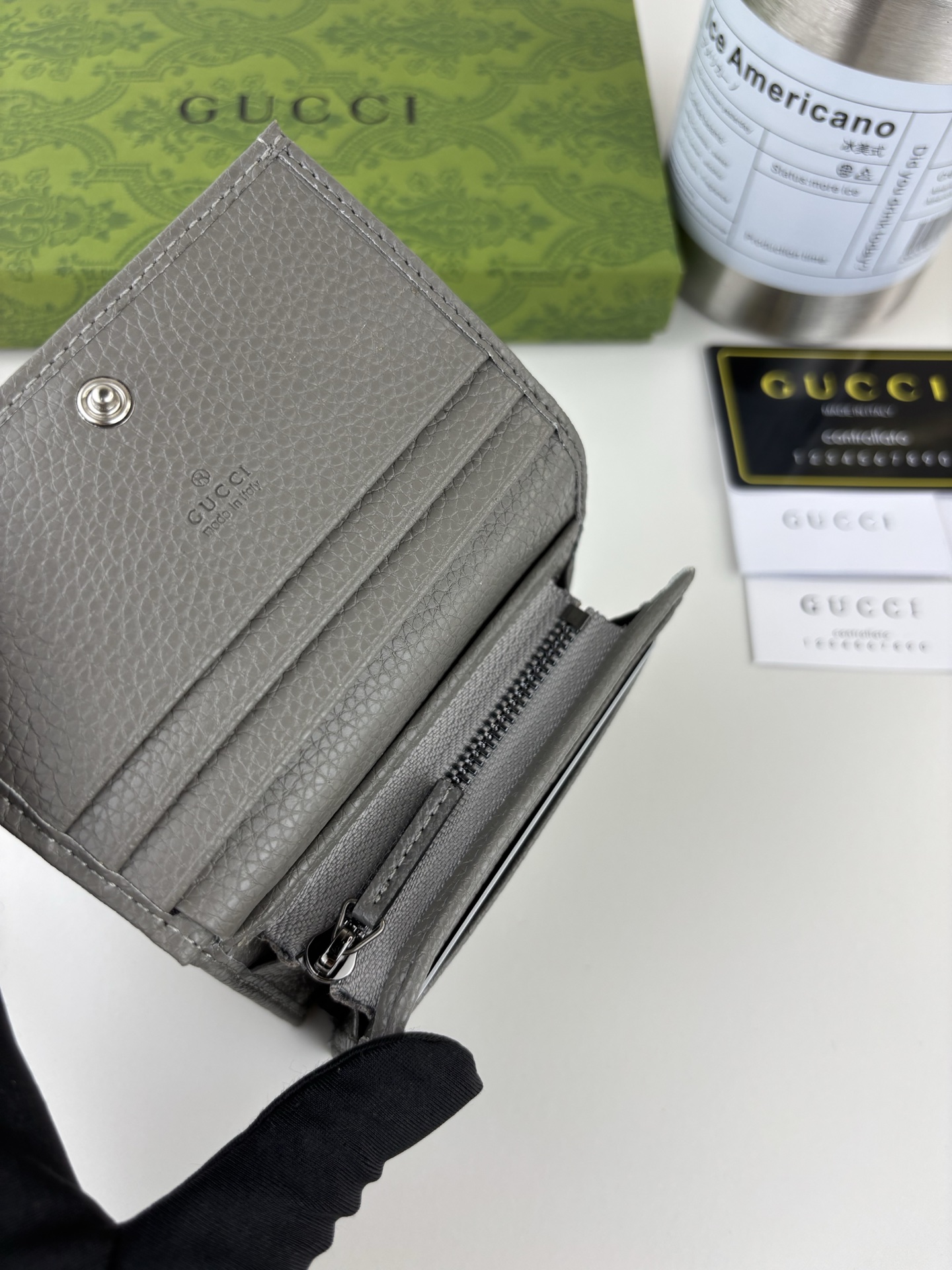 GUCCI 夏季新作 小型ダブルG金属装飾のグレー皮革バッグ