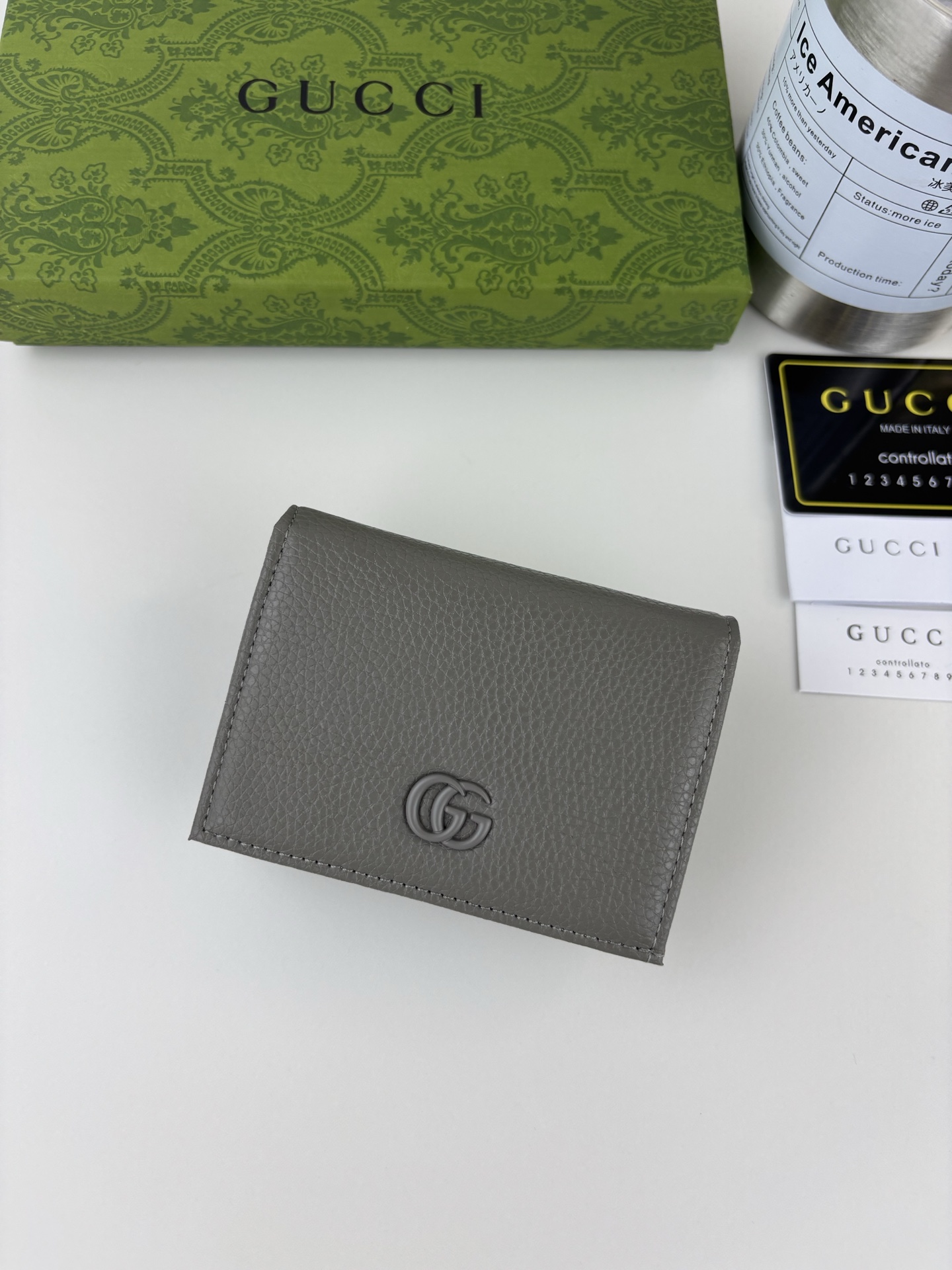 GUCCI 夏季新作 小型ダブルG金属装飾のグレー皮革バッグ