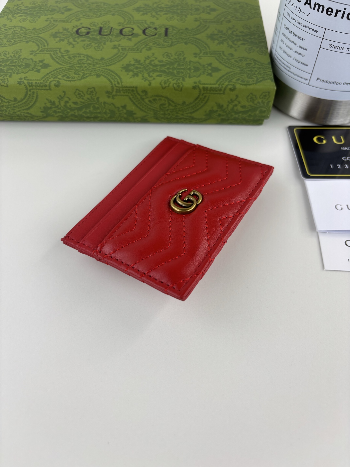 GUCCI GG Marmont カードケース 人形紋織り 赤色