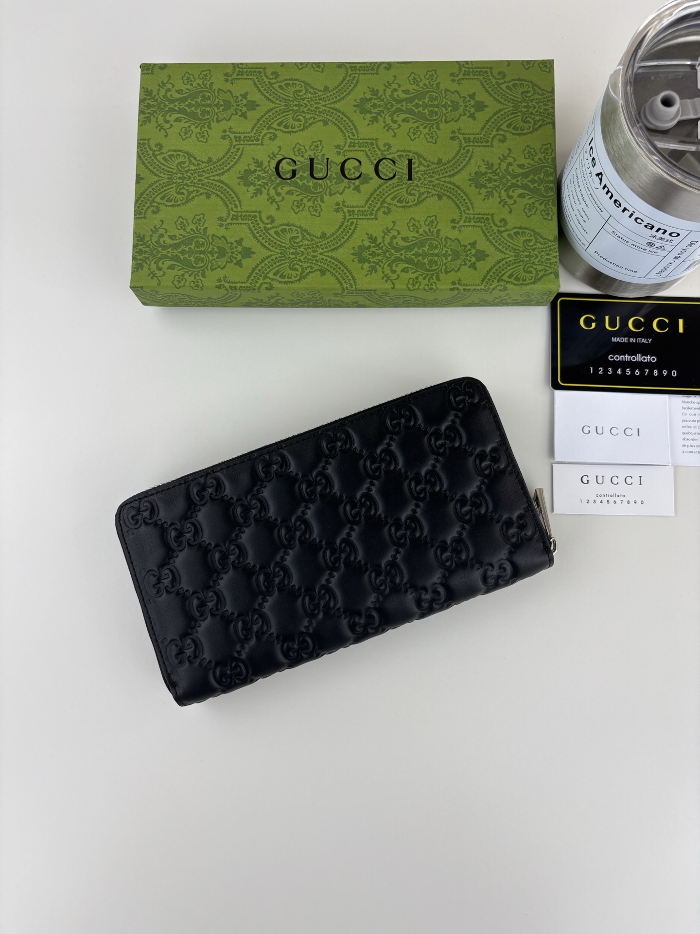 GUCCl 男士拉链钱包 原版牛皮・ダブルGG金属Logo