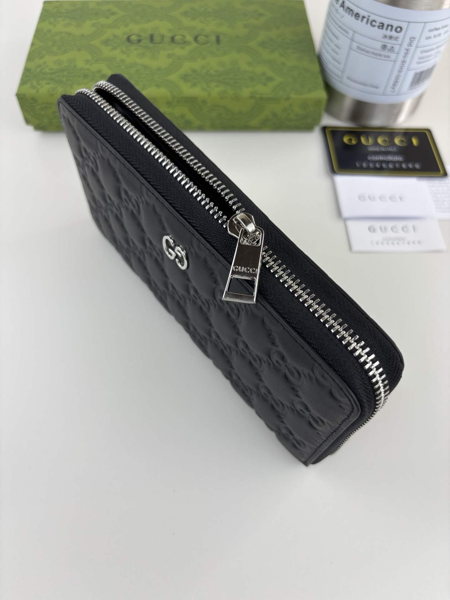 GUCCl 男士拉链钱包 原版牛皮・ダブルGG金属Logo