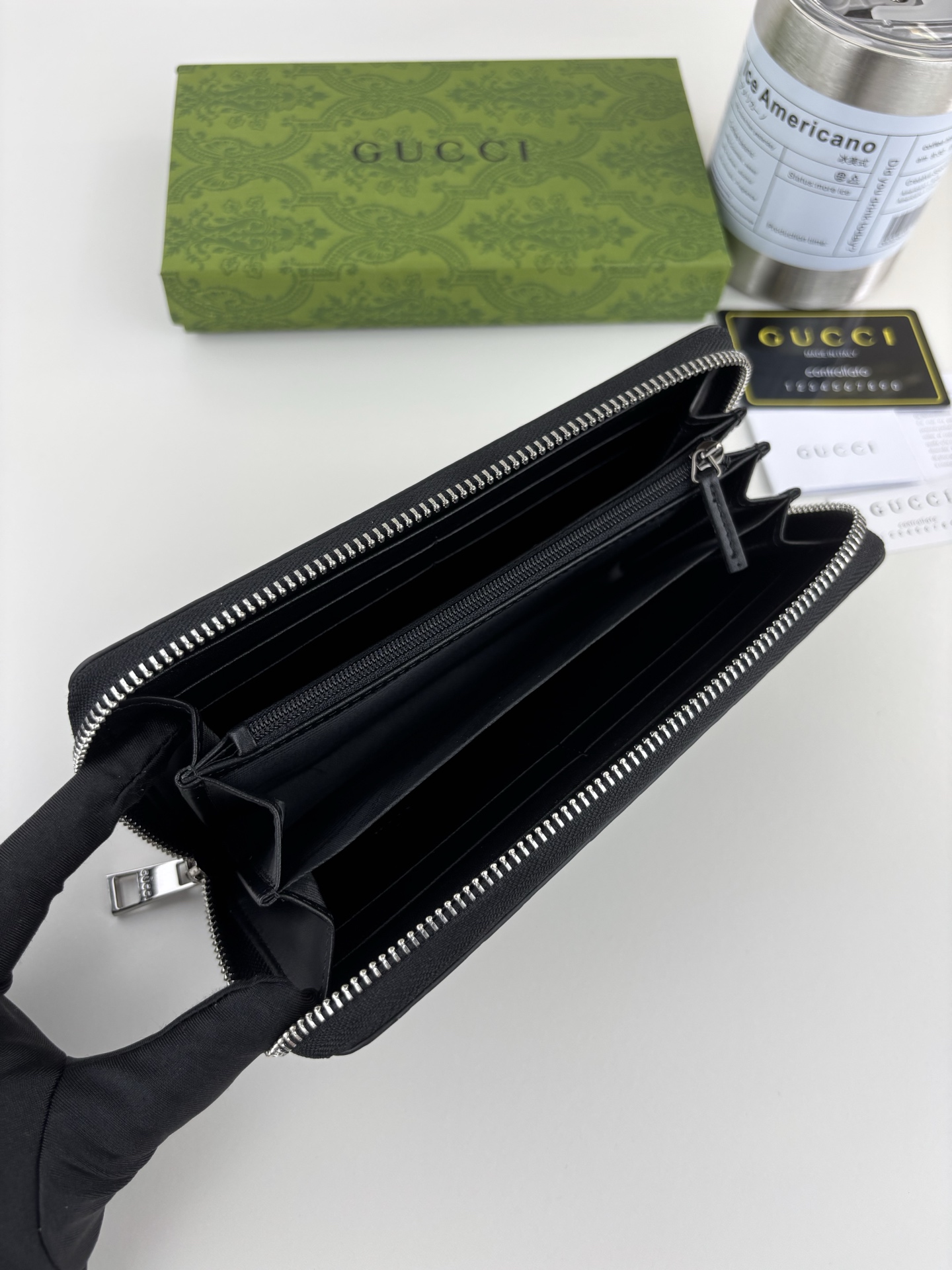 GUCCl 男士拉链钱包 原版牛皮・ダブルGG金属Logo