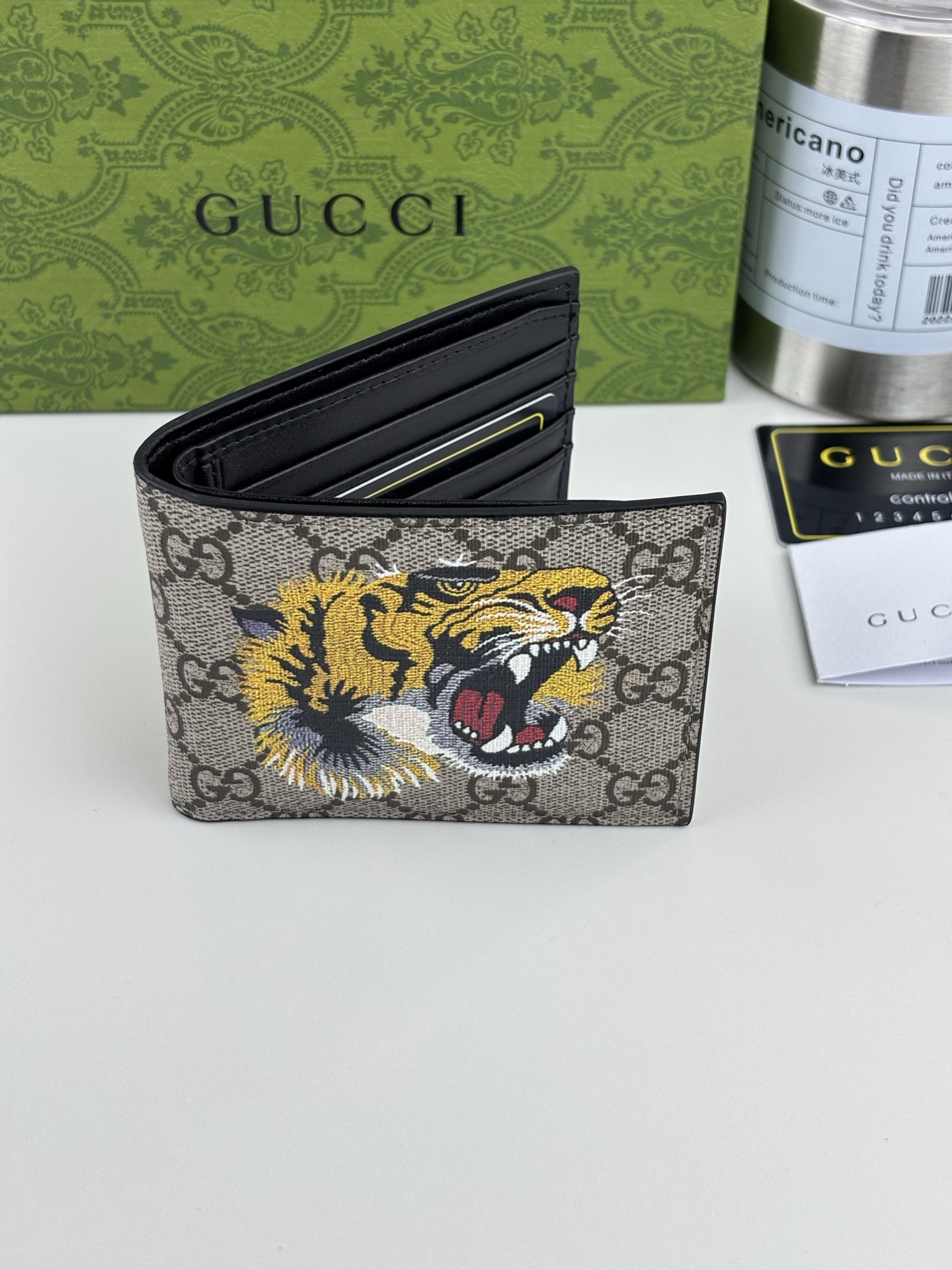 GUCCl 男士短款財布 ブラックレザー PVC素材使用