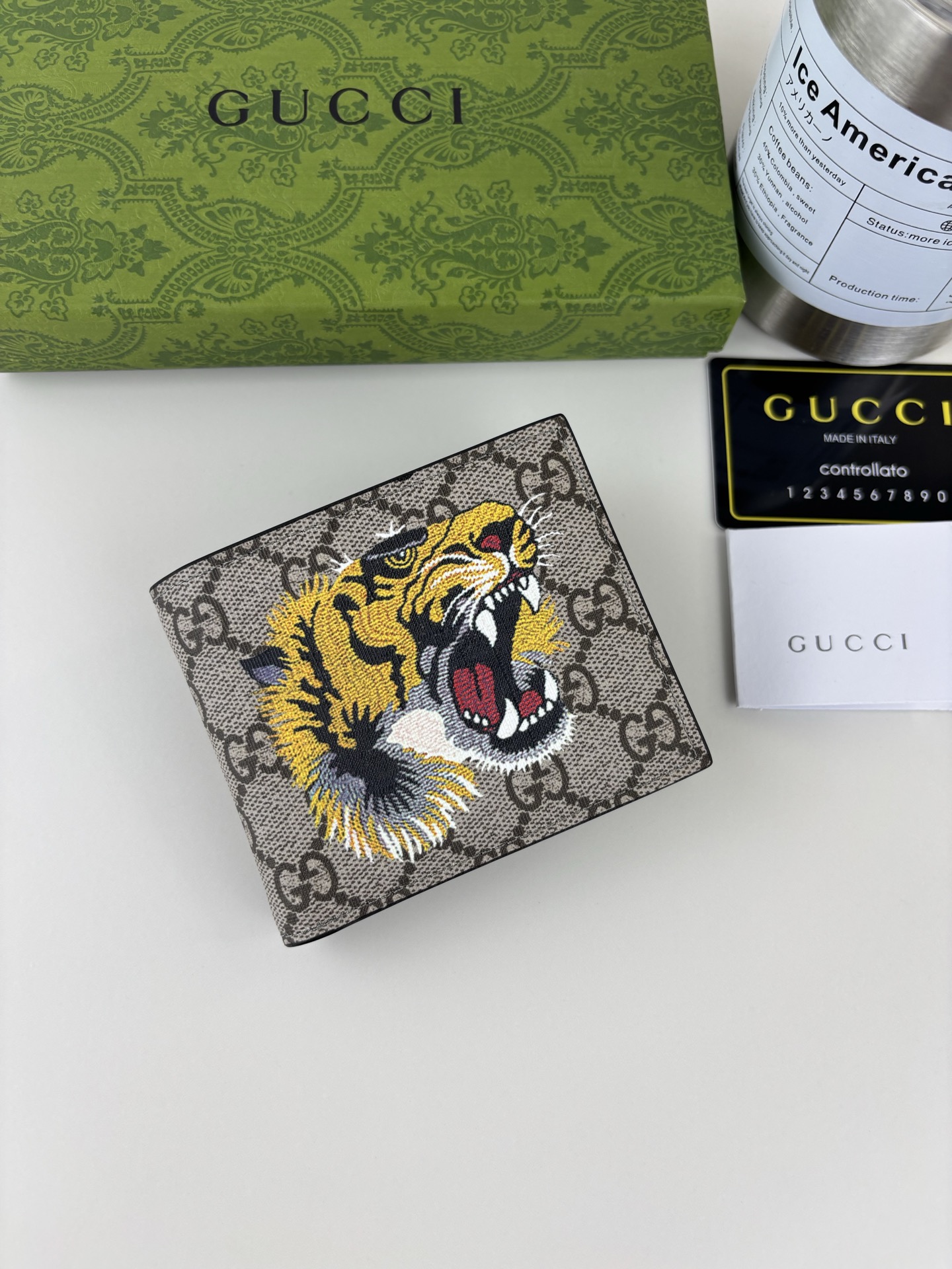 GUCCl 男士短款財布 ブラックレザー PVC素材使用