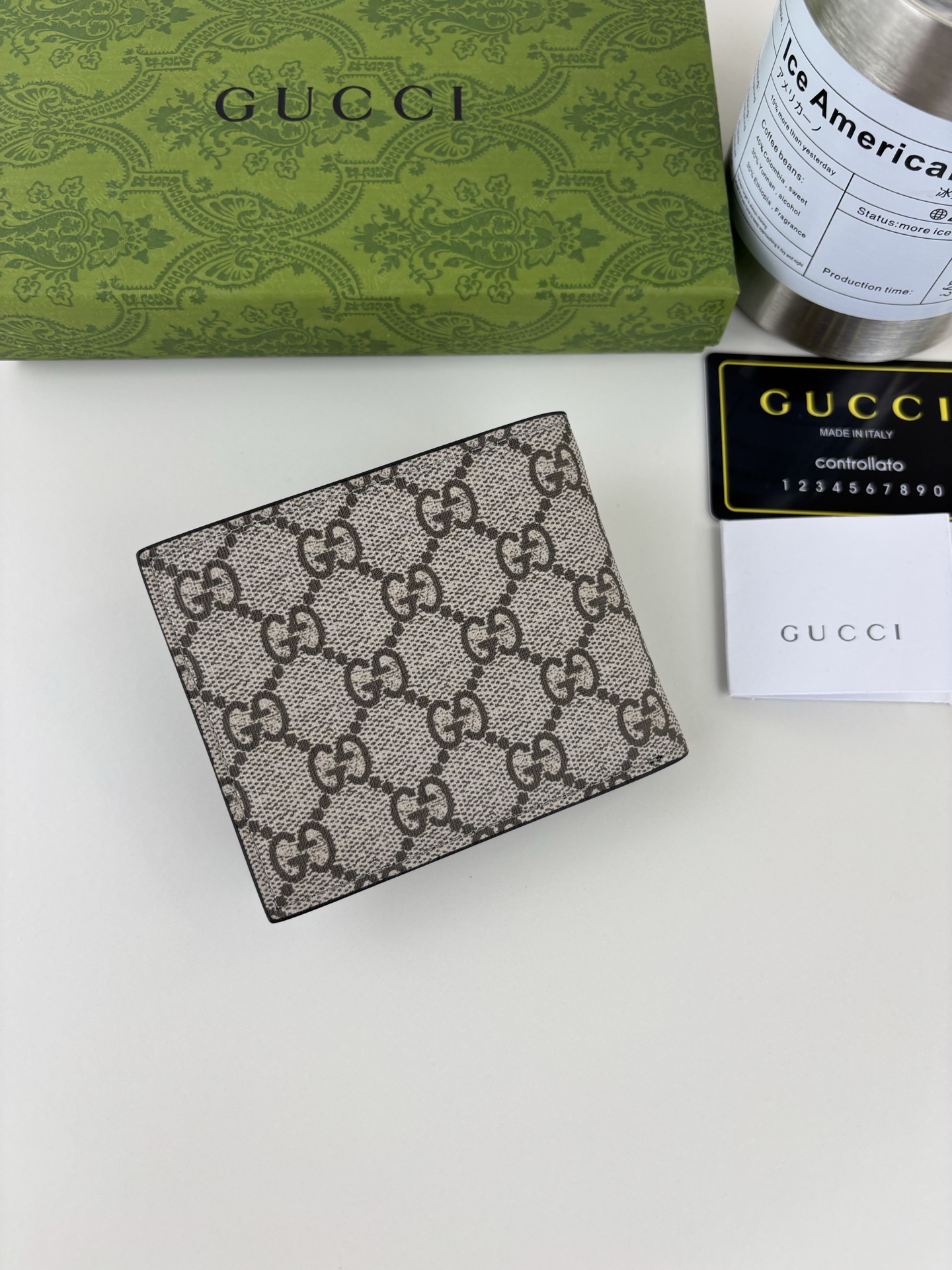 GUCCl 男士短款財布 ブラックレザー PVC素材使用