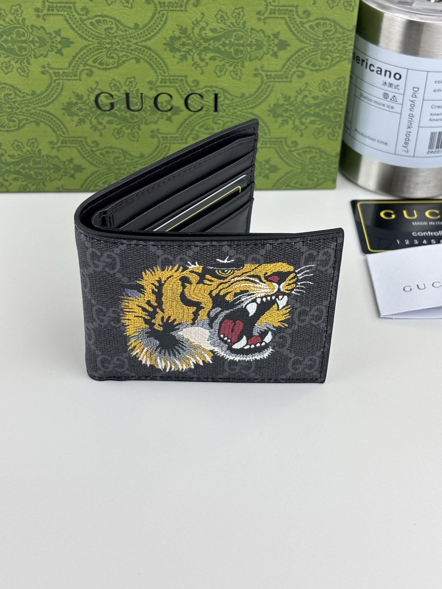 GUCCl 男士短款財布 ブラックレザー PVC素材