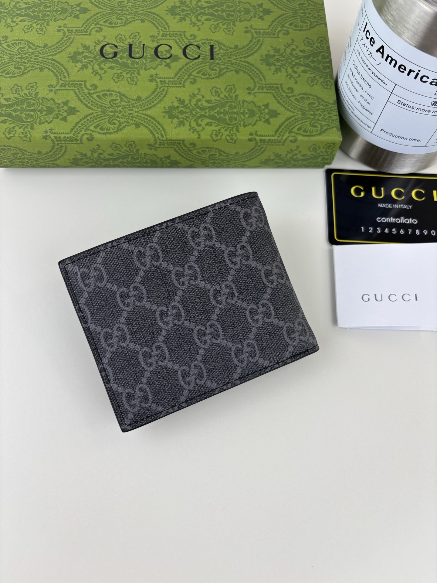 GUCCl 男士短款財布 ブラックレザー PVC素材