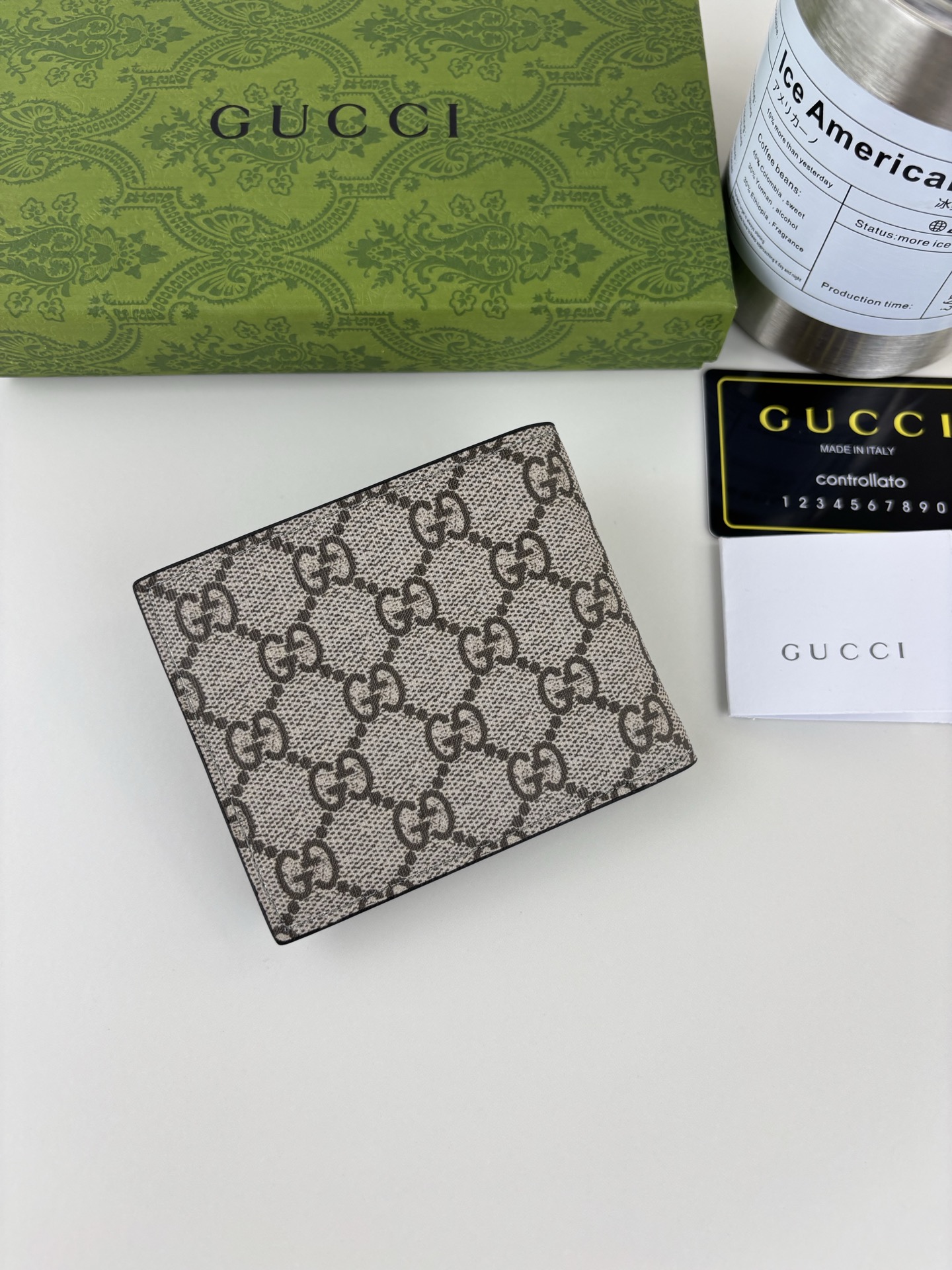 GUCCl 男士短款財布 ブラックレザー PVC素材 蜂のロゴ