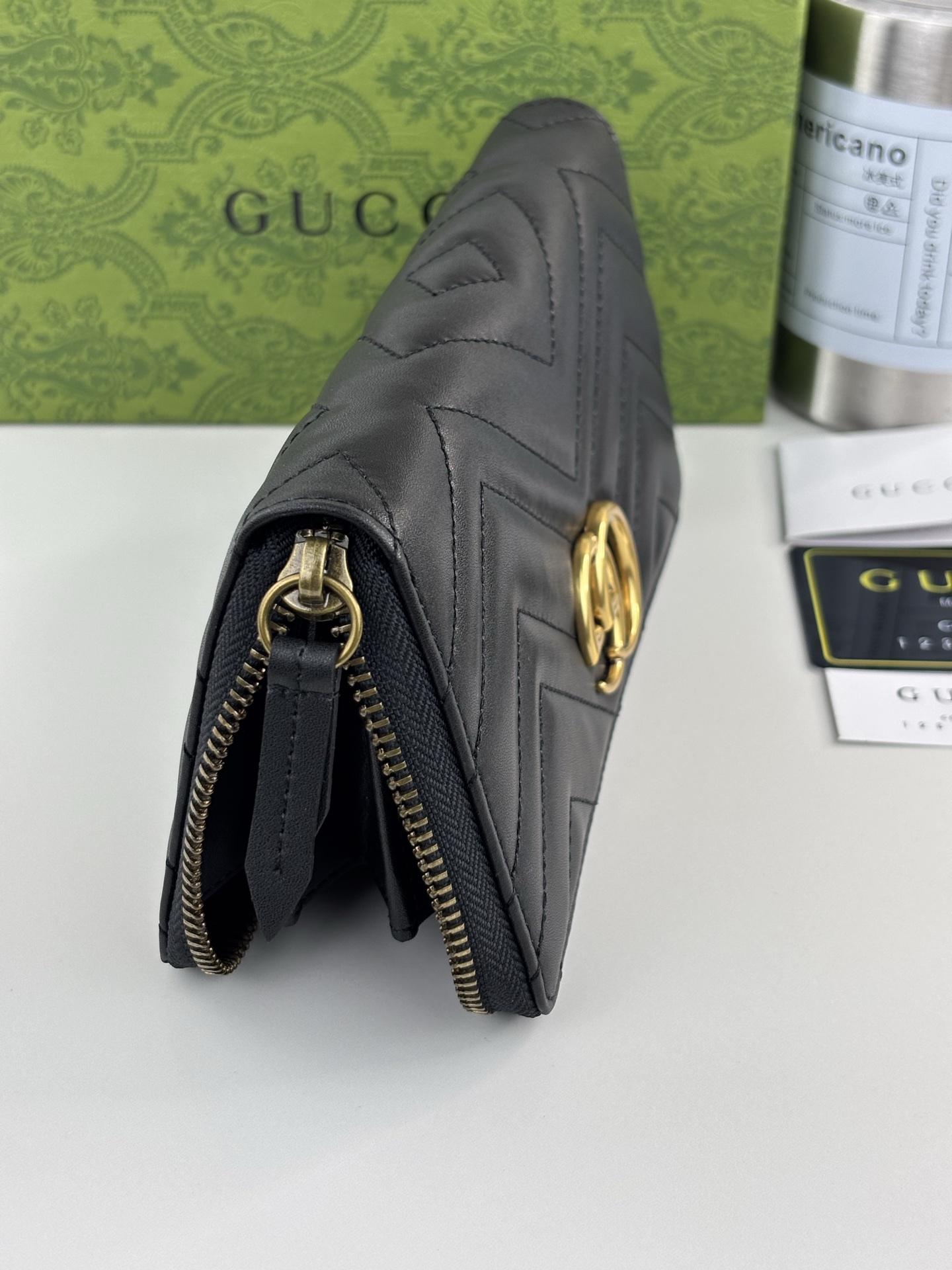 GUCCI GG Marmont 長款ラウンドジッパー財布 ブラック