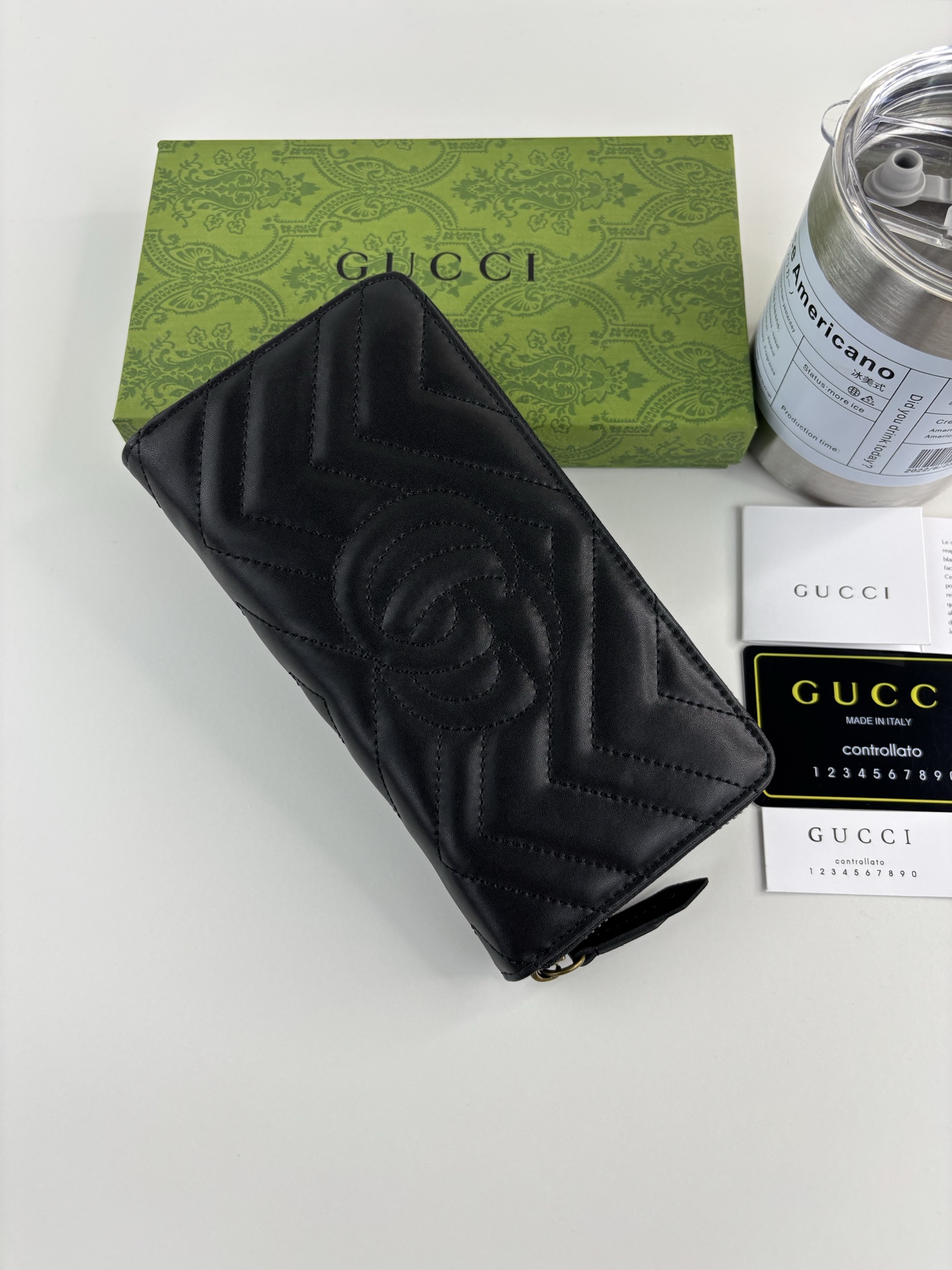 GUCCI GG Marmont 長款ラウンドジッパー財布 ブラック