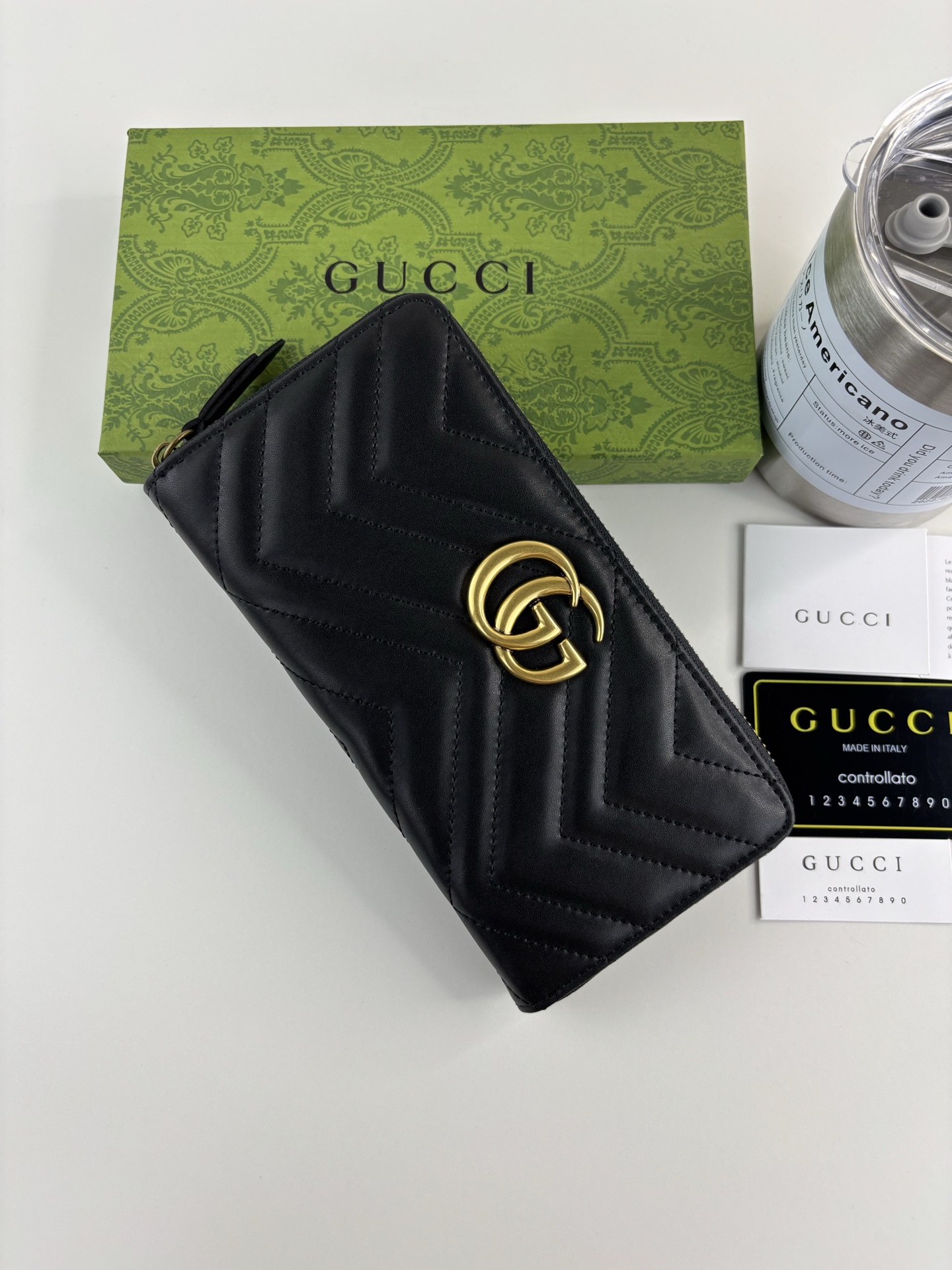 GUCCI GG Marmont 長款ラウンドジッパー財布 ブラック