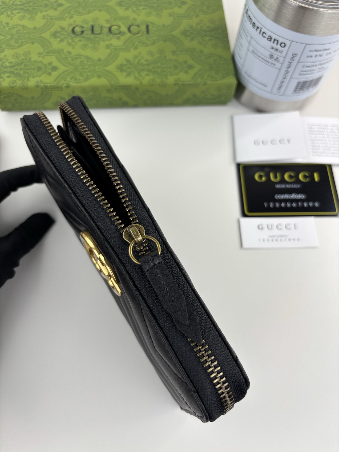 GUCCI GG Marmont 長款ラウンドジッパー財布 ブラック