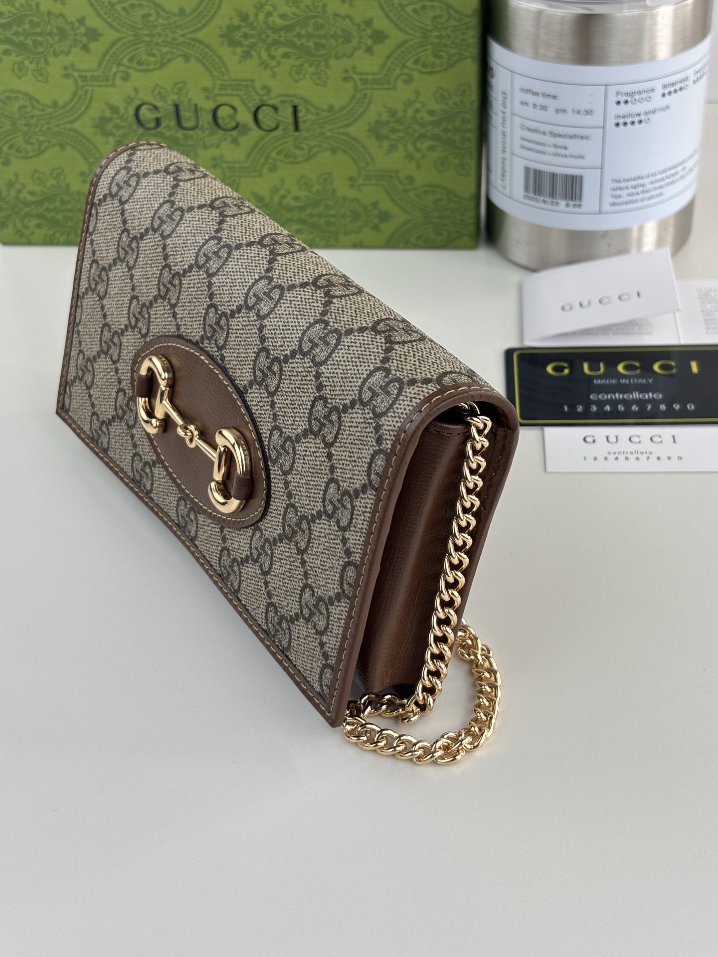 Gucci 1955馬衔扣カードケース GG Supremeとブラウンレザー製
