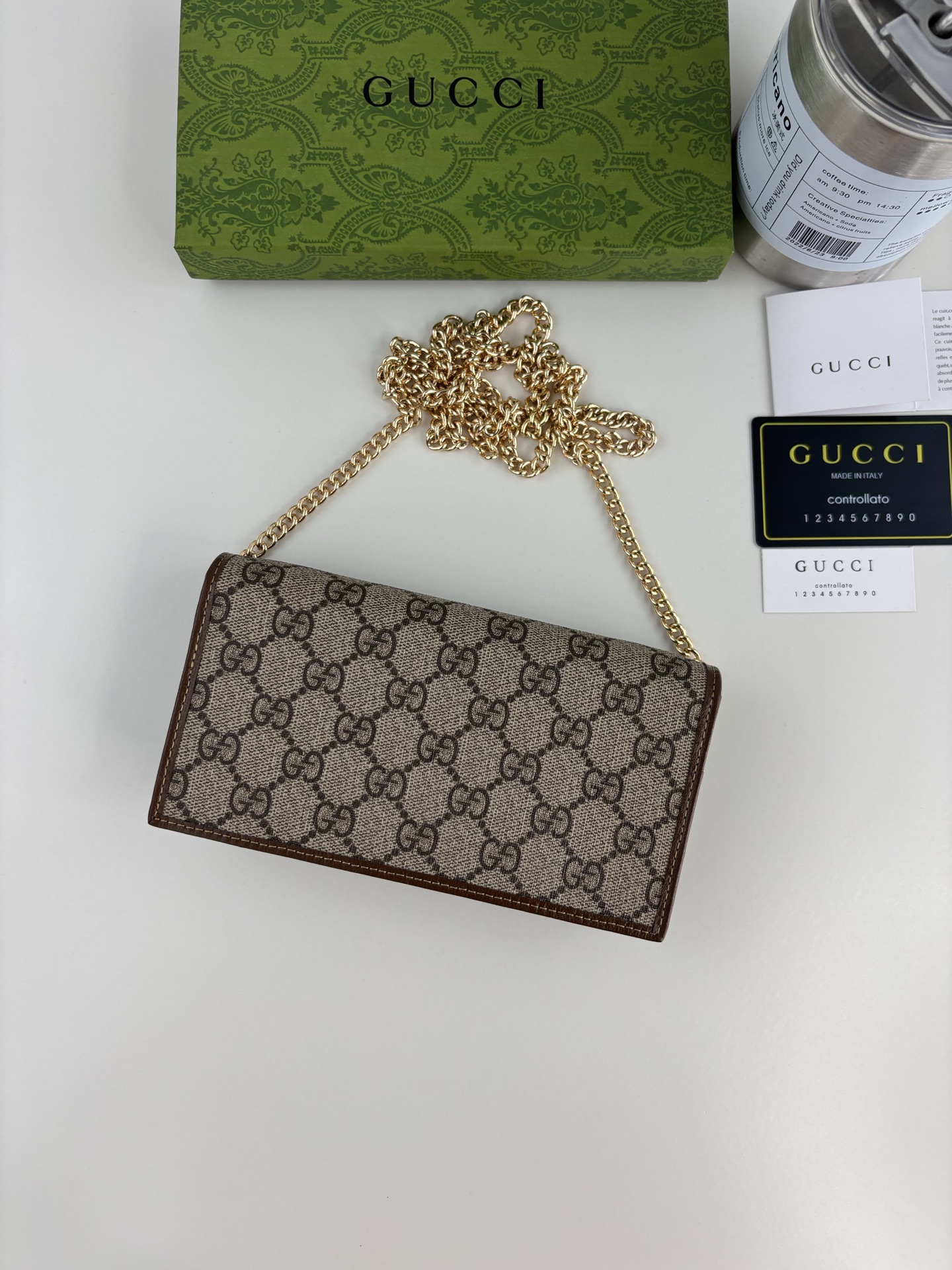 Gucci 1955馬衔扣カードケース GG Supremeとブラウンレザー製