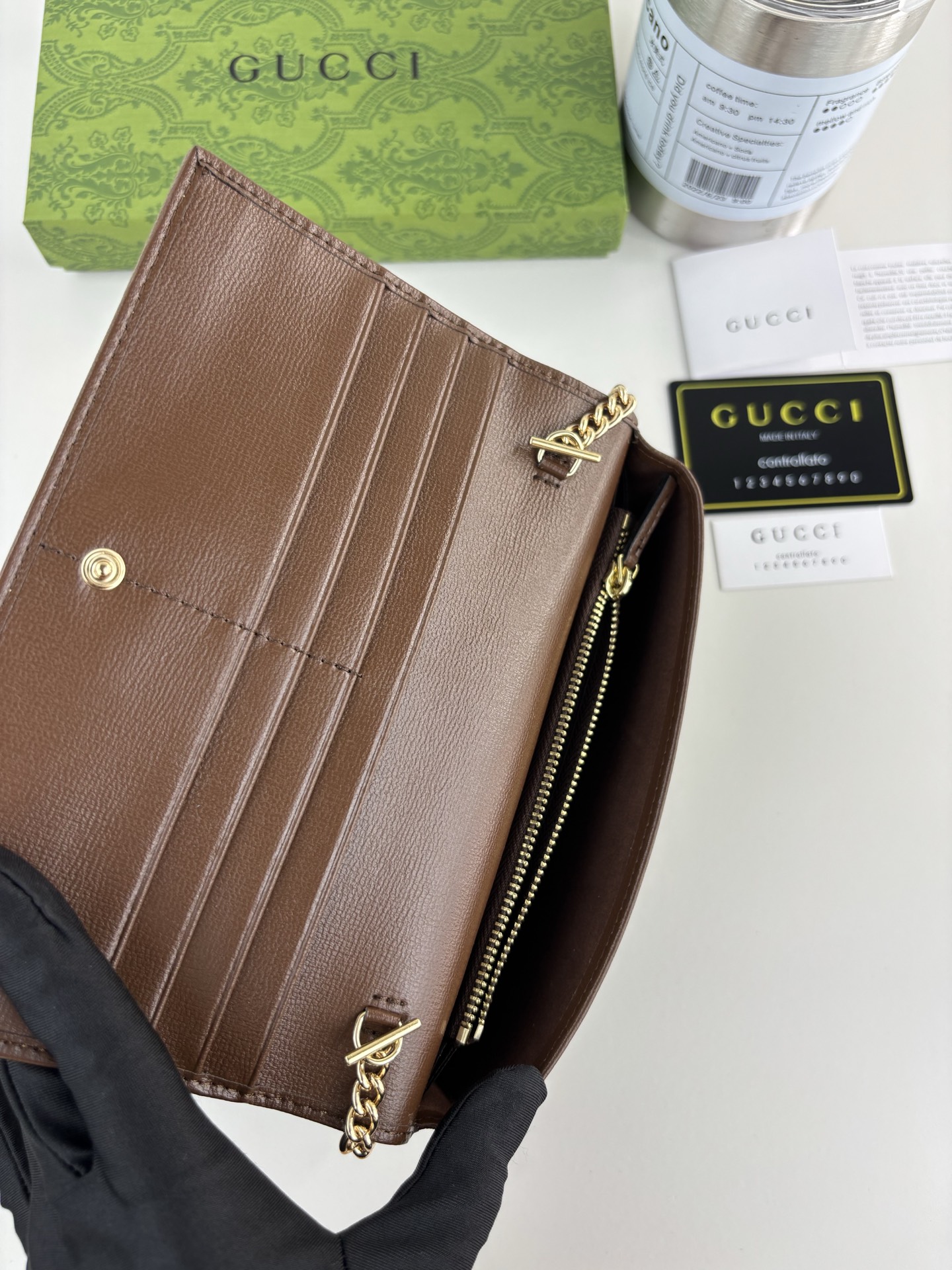 Gucci 1955馬衔扣カードケース GG Supremeとブラウンレザー製