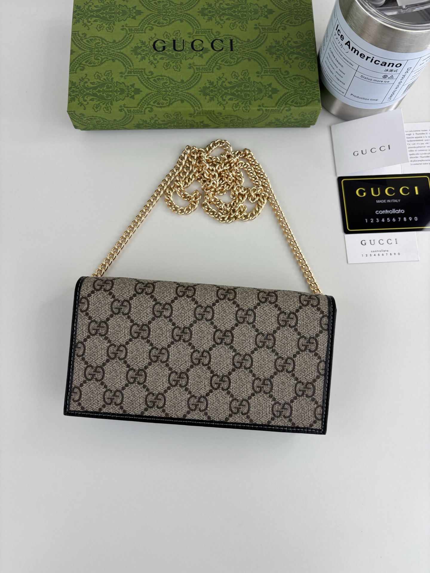 Gucci 1955馬衔扣カードケース GG Supremeキャンバスとレザー製