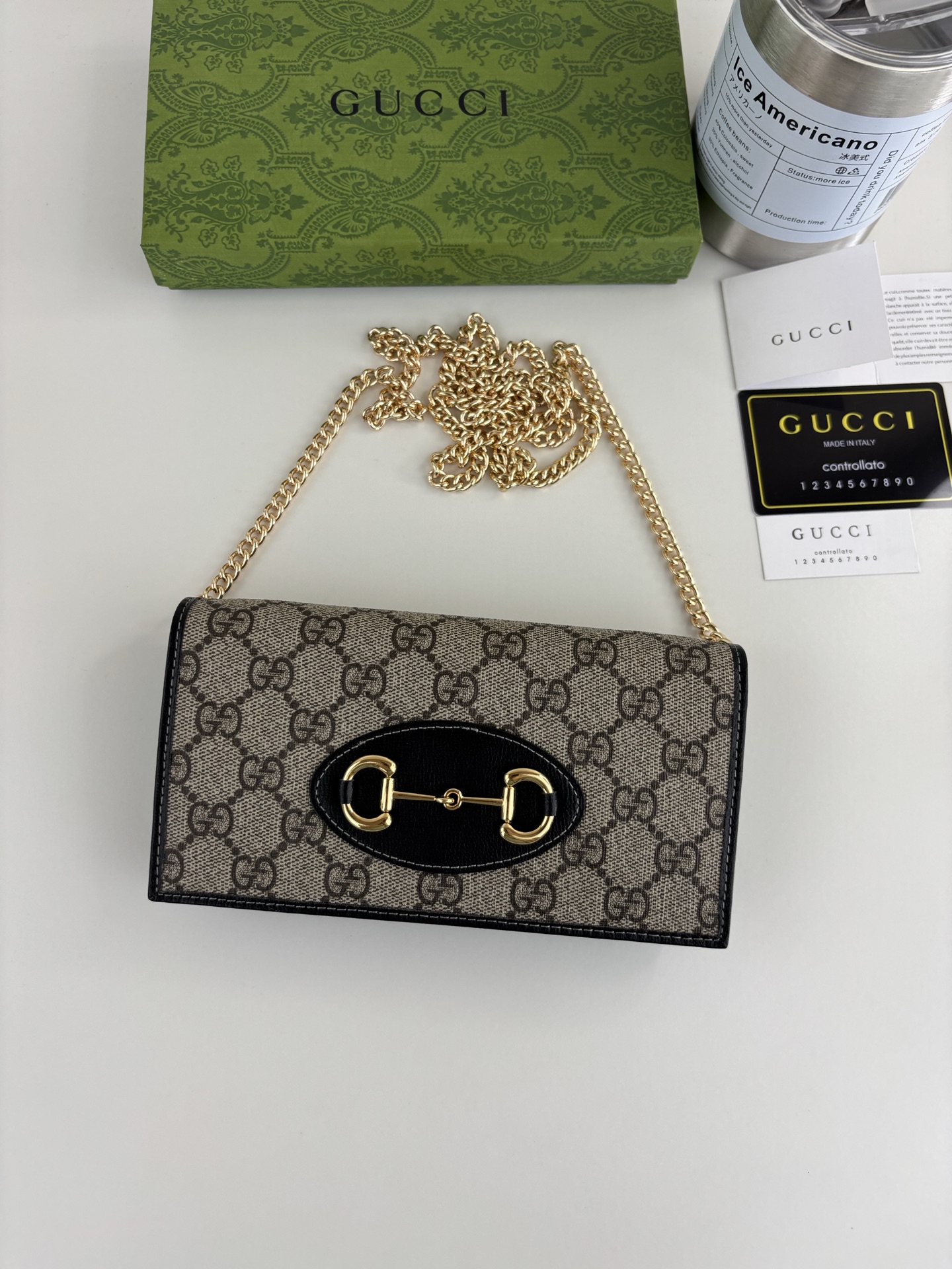 Gucci 1955馬衔扣カードケース GG Supremeキャンバスとレザー製