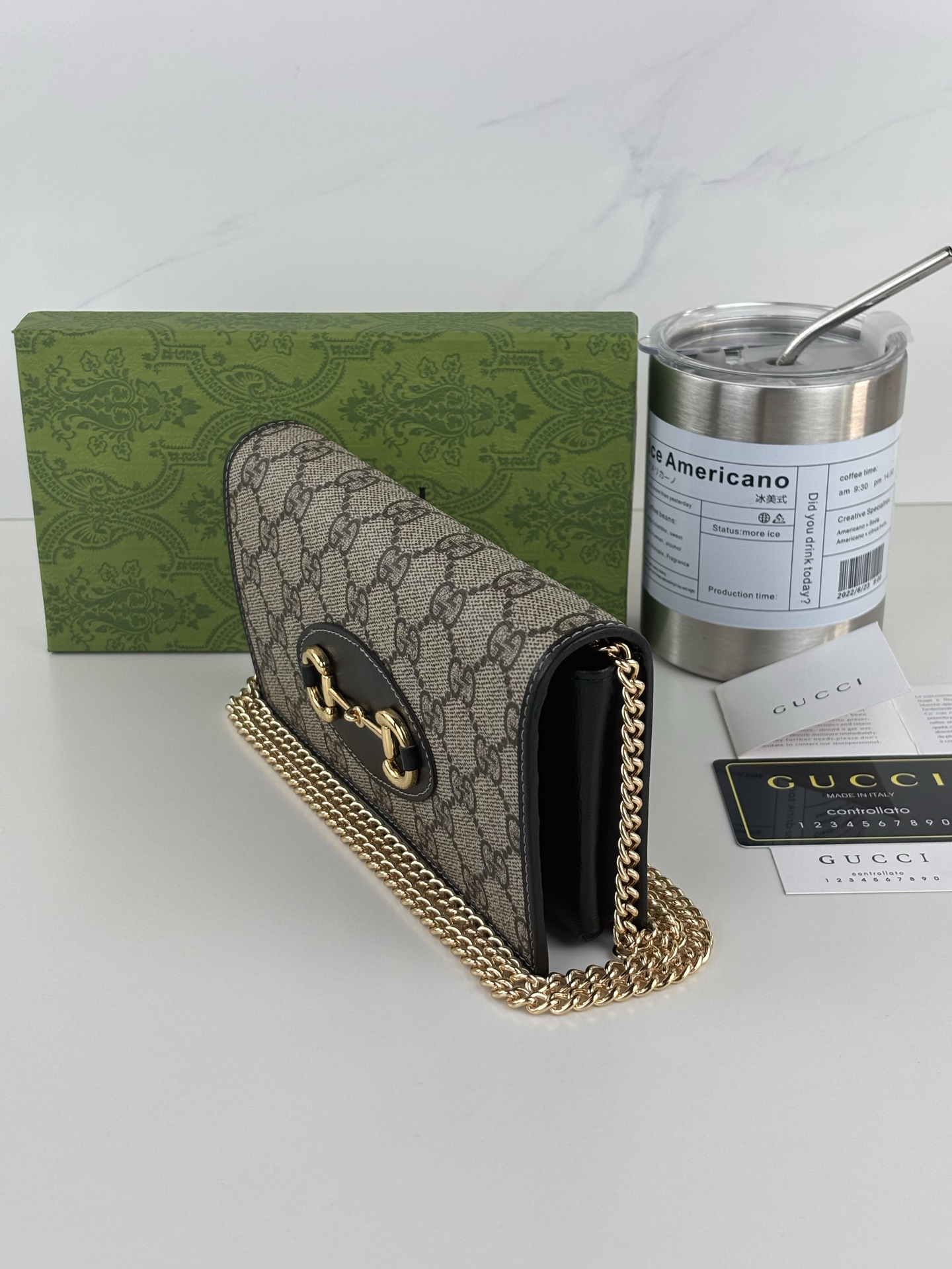 Gucci 1955馬衔扣カードケース GG Supremeキャンバスとレザー製