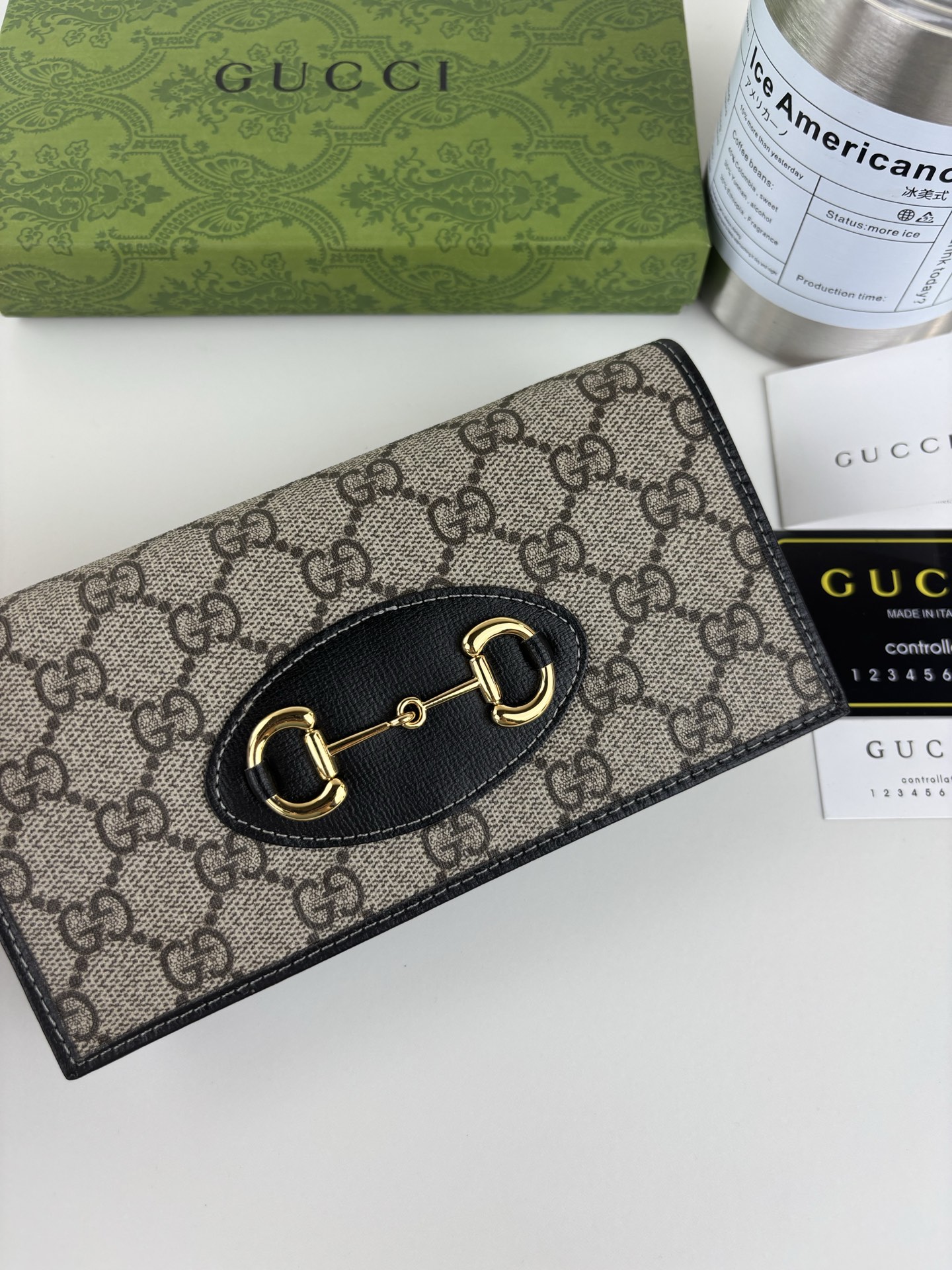 Gucci 1955馬衔扣カードケース GG Supremeキャンバスとレザー製