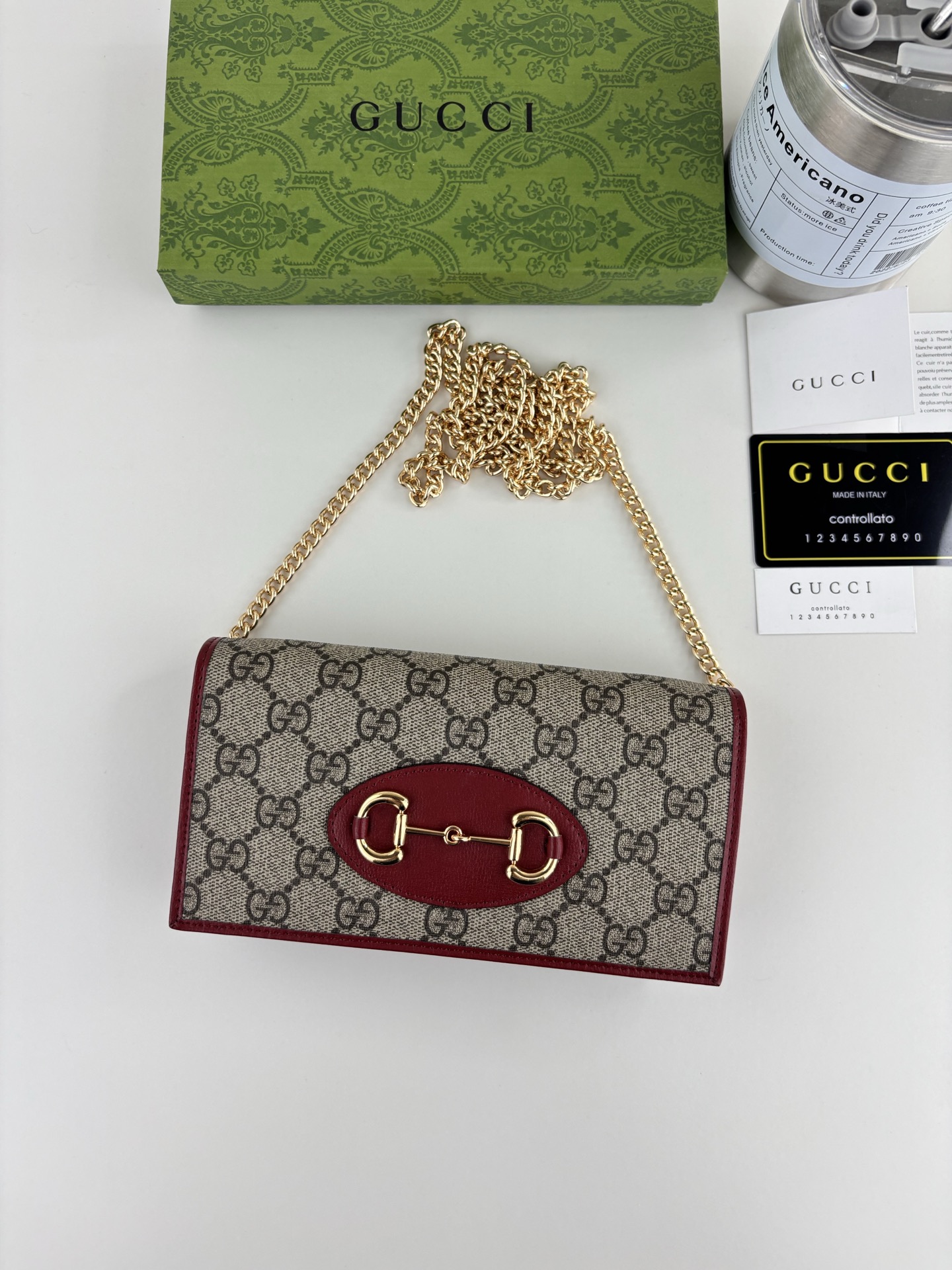 Gucci 1955馬衔扣カードケース GG Supreme高級人造帆布と皮革製