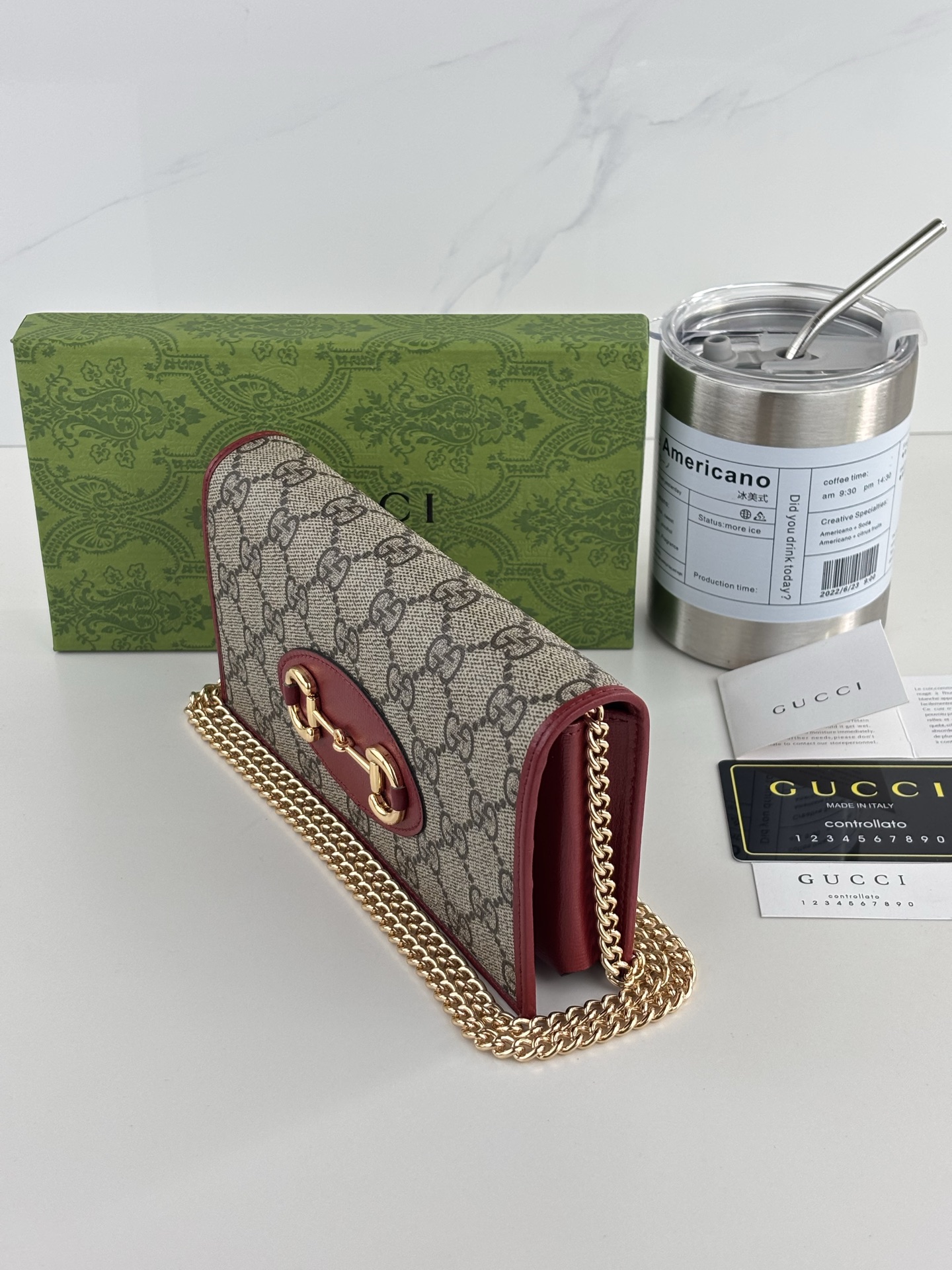 Gucci 1955馬衔扣カードケース GG Supreme高級人造帆布と皮革製