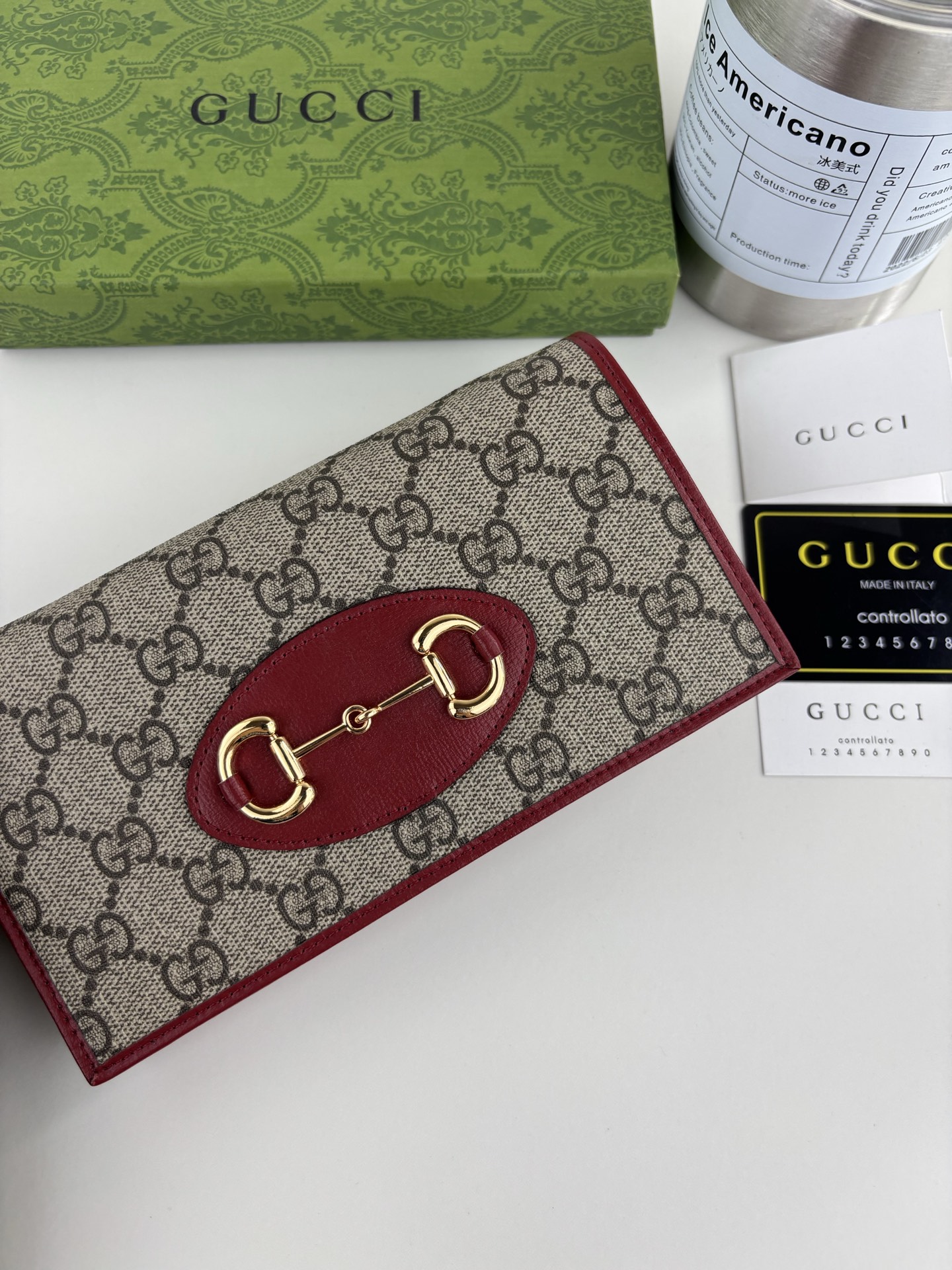 Gucci 1955馬衔扣カードケース GG Supreme高級人造帆布と皮革製