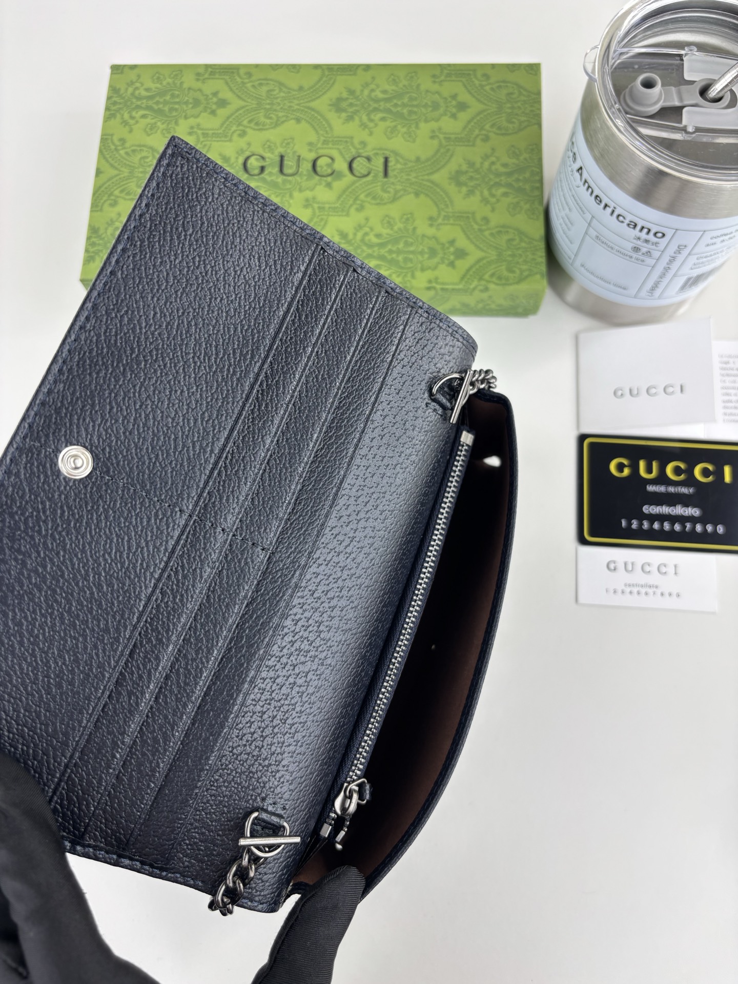 Gucci 1955マ衔扣カードケース GG Supremeキャンバスとレザー製