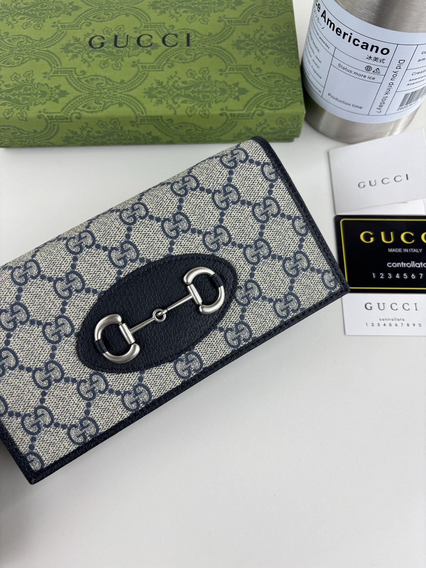 Gucci 1955マ衔扣カードケース GG Supremeキャンバスとレザー製