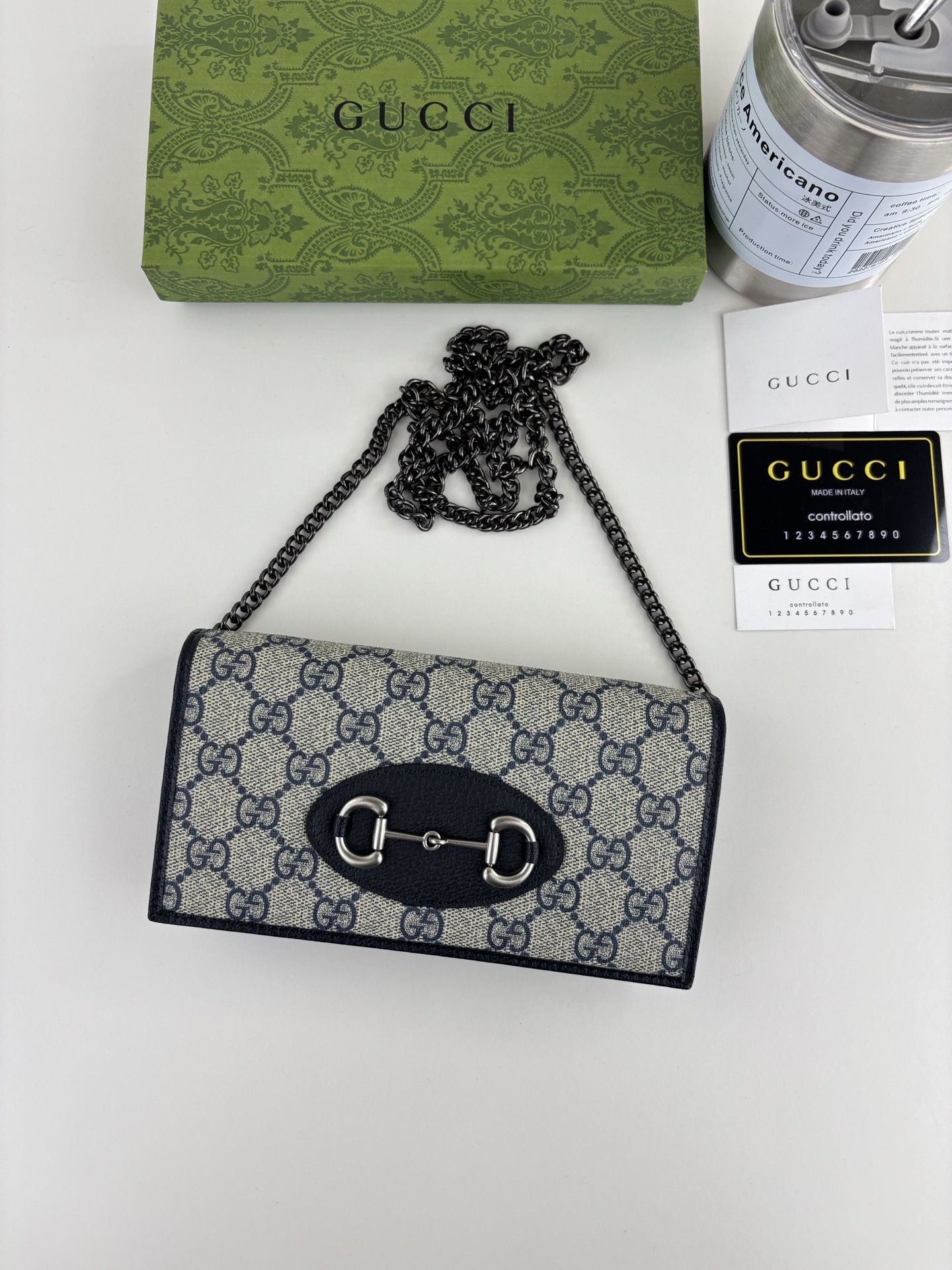Gucci 1955マ衔扣カードケース GG Supremeキャンバスとレザー製