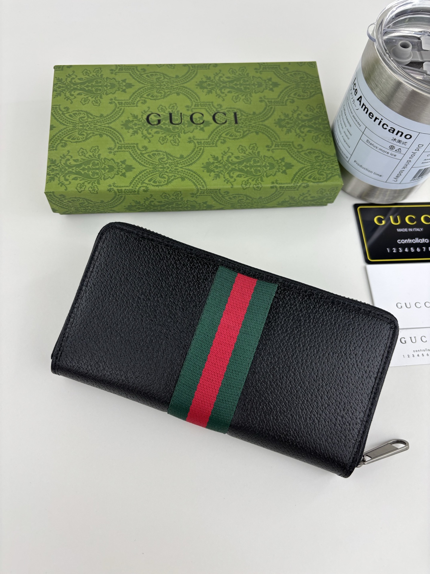 GUCCI Ophidia ラウンドファスナー財布 GG Supreme ブラック