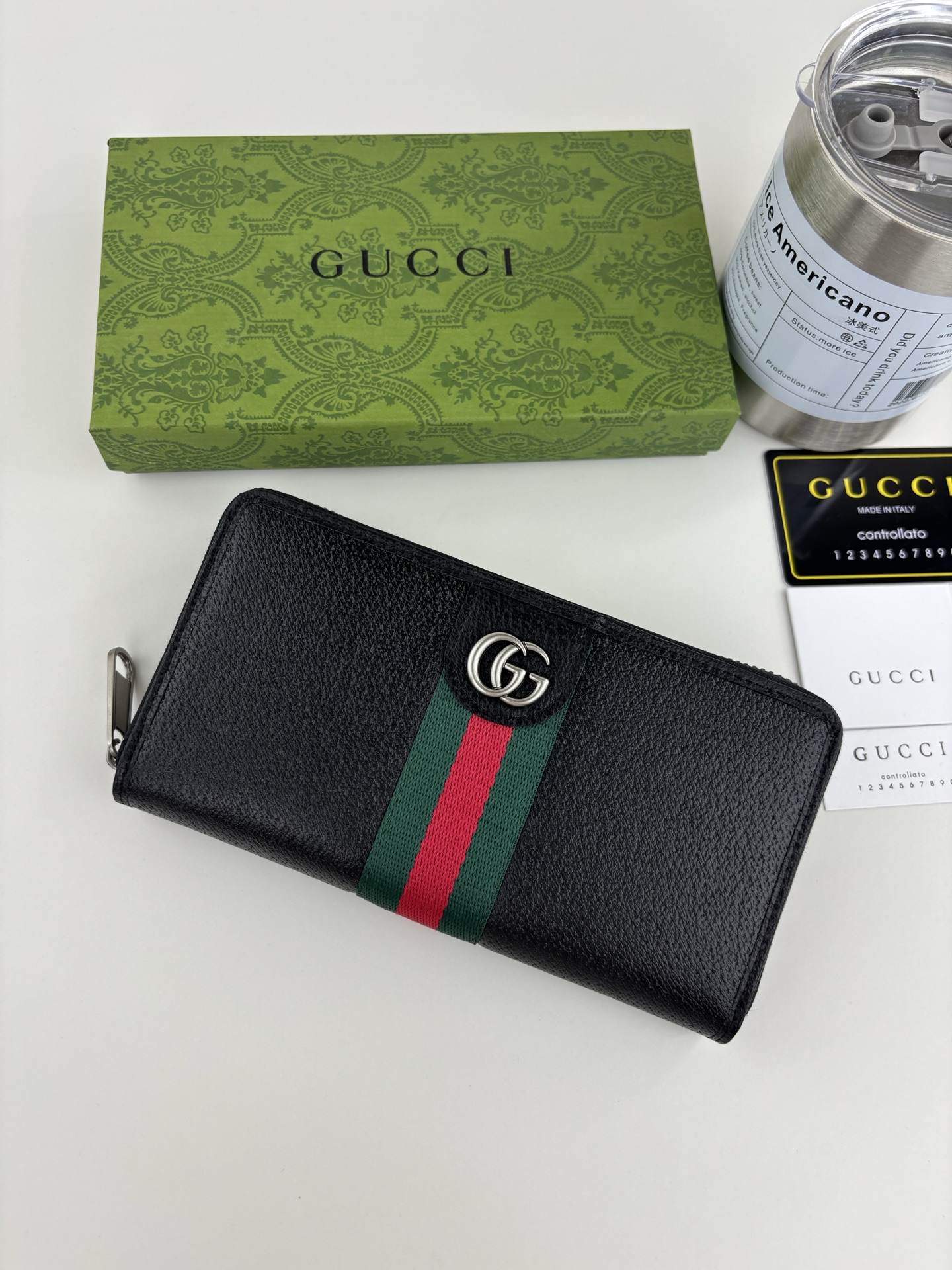 GUCCI Ophidia ラウンドファスナー財布 GG Supreme ブラック