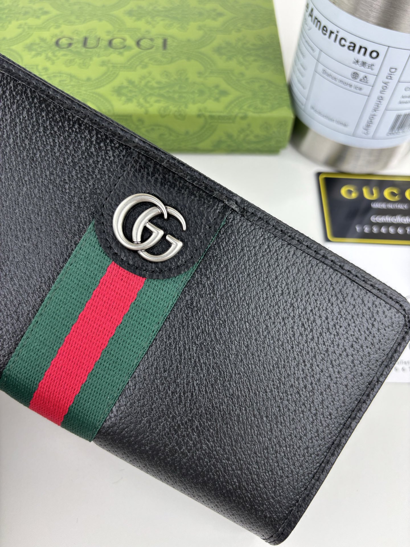 GUCCI Ophidia ラウンドファスナー財布 GG Supreme ブラック