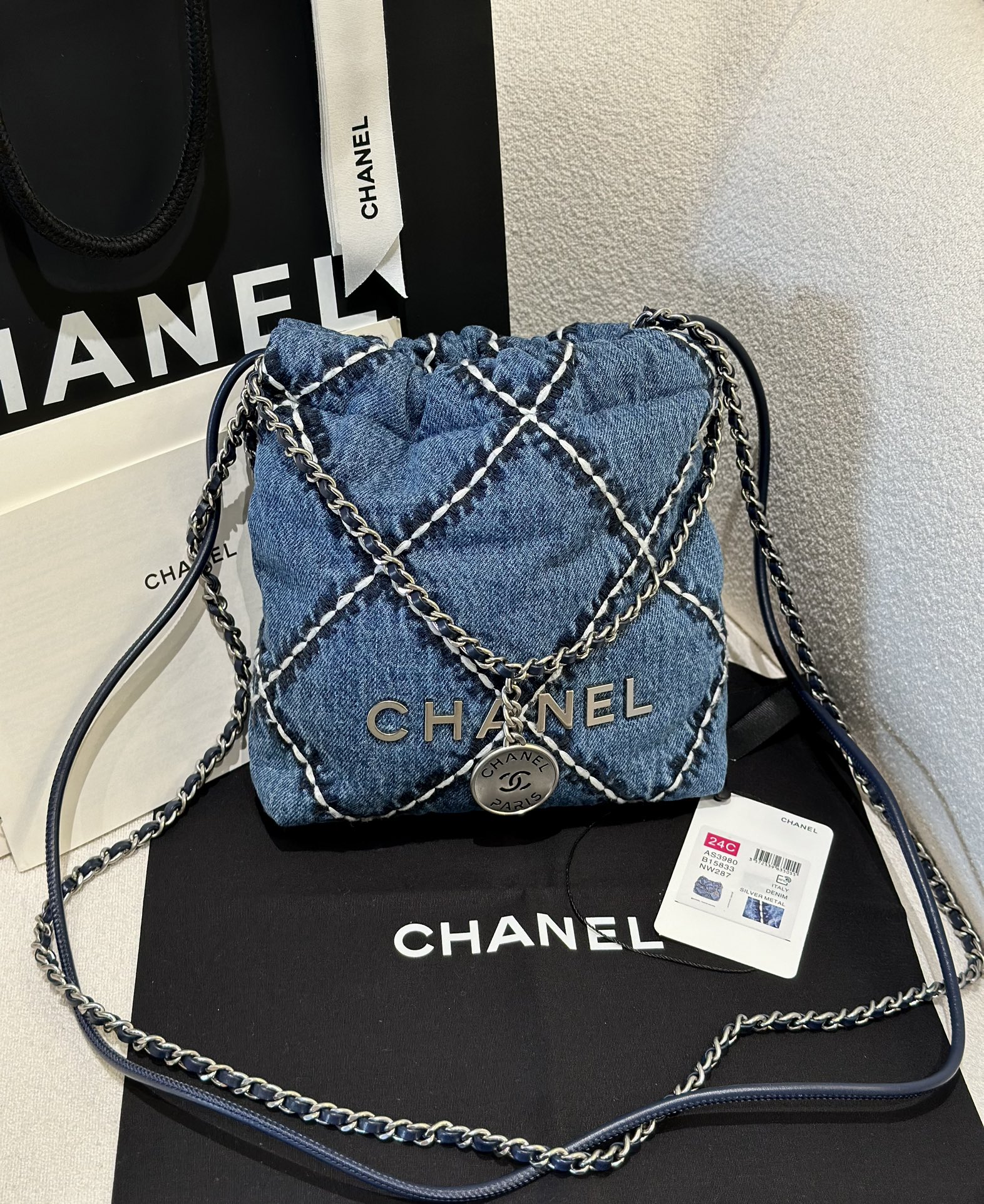 Mini tiro real ✅ Xiaoxiang, grado auténtico, 24p, edición limitada, 22 bolsas, bolsa de basura de mezclilla. El denim d…