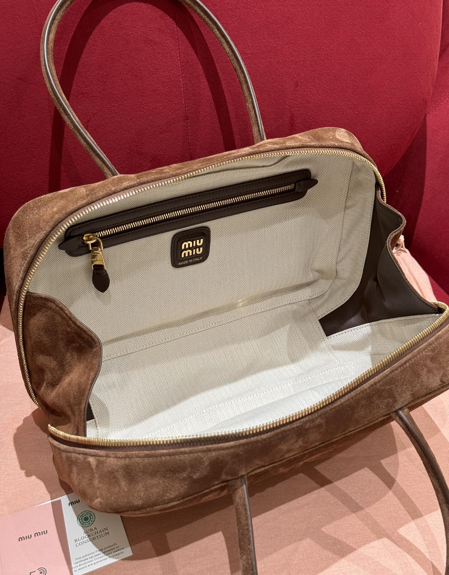 Miu Briefcase Brown suede work