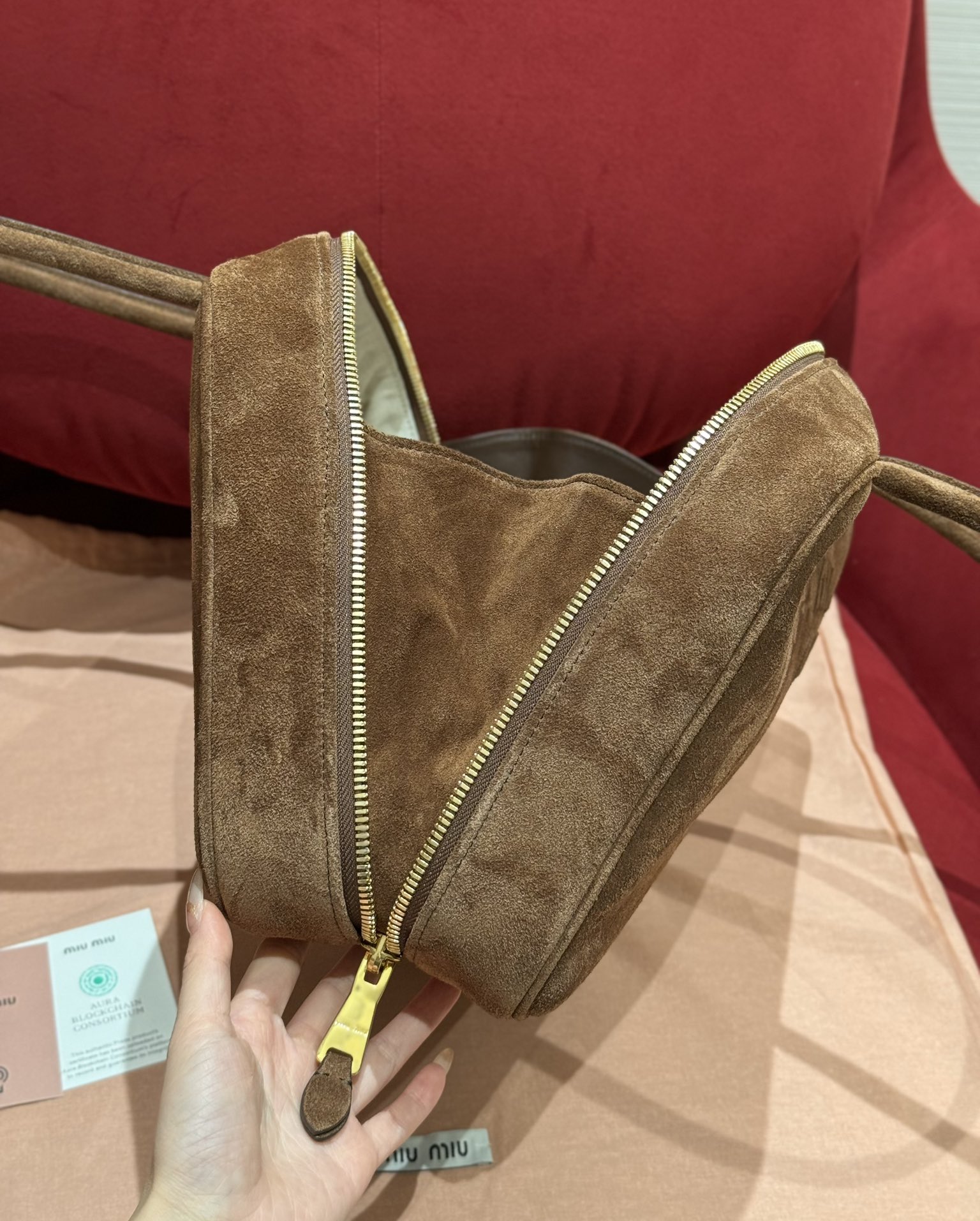 Miu Briefcase Brown suede work