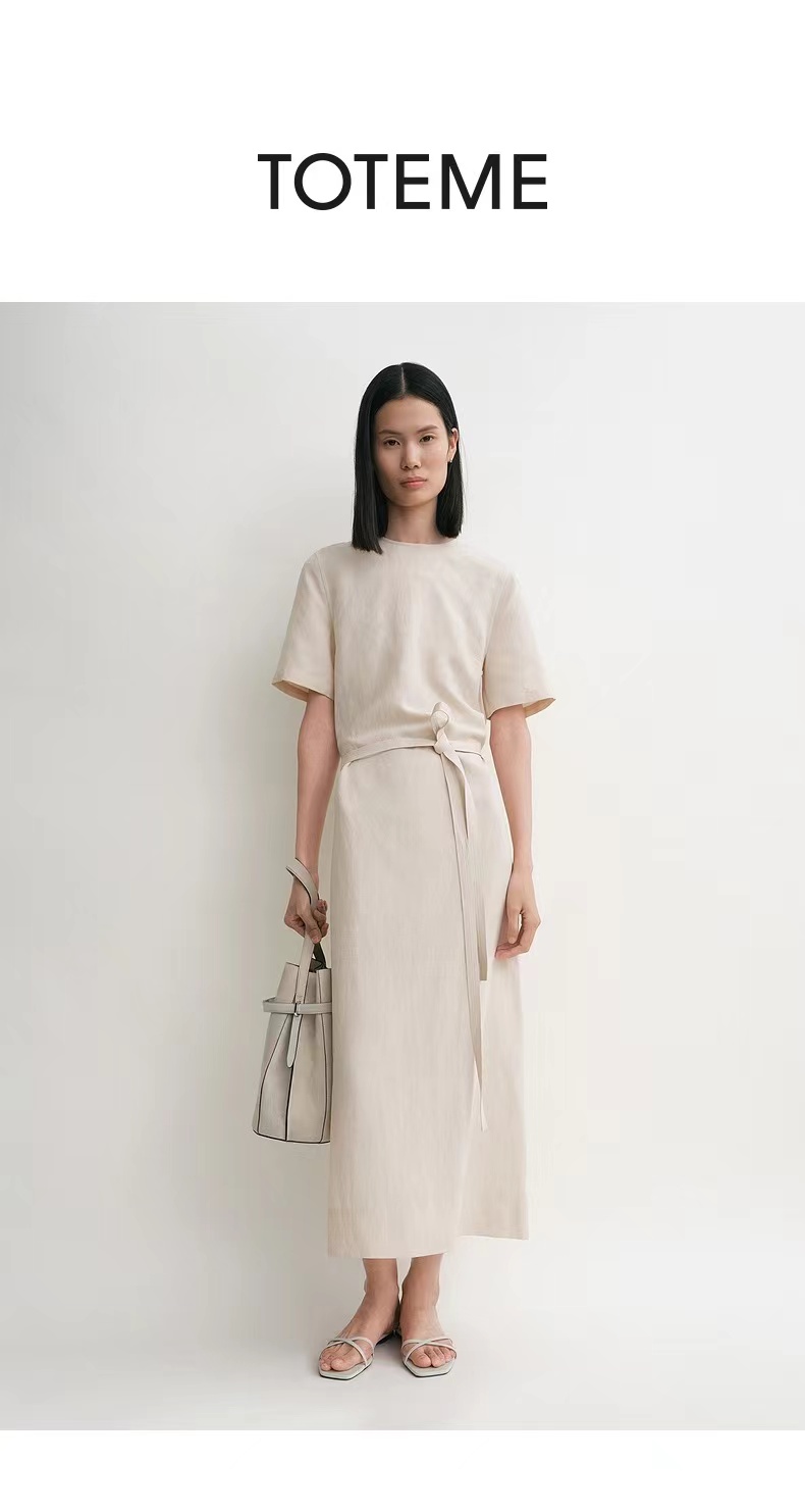NO:463065,TOTEME 2025 summer new oyster color lazy draped lace-up short-sleeved dress two colors three sizes 343638, skirts, T-shirt, alexander wang19860909TOTEME 2025夏季新款牡蛎色慵懒垂褶系带短袖连衣裙 两色三码 343638,,skirts,T-shirt,alexander wang,Women's clothing