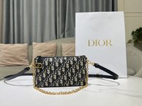 Dior Bags Handbags Blue Gold Printing Vintage Spring Collection Oblique Chains