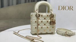 Dior Bags Handbags Gold White Sheepskin Lady Mini