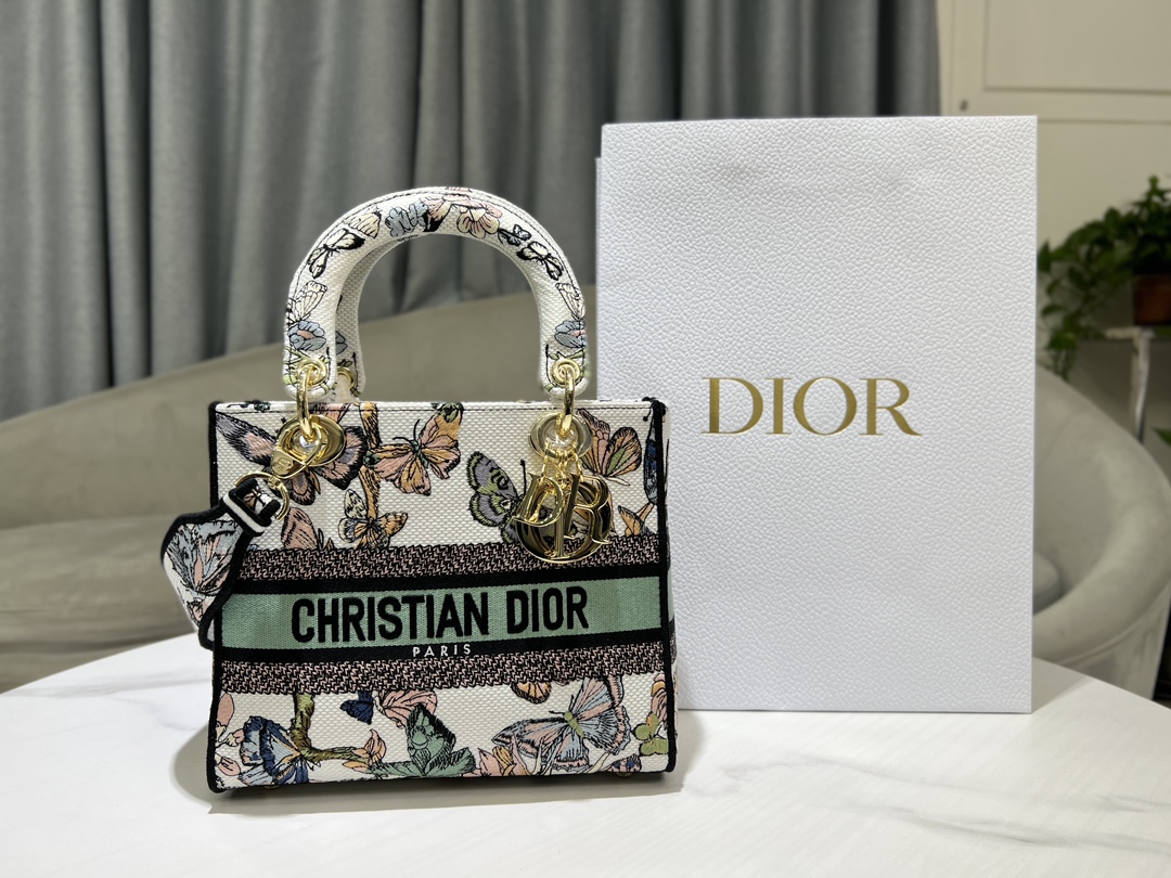 Dior Lady Best
 Handbags Crossbody & Shoulder Bags Gold White Embroidery