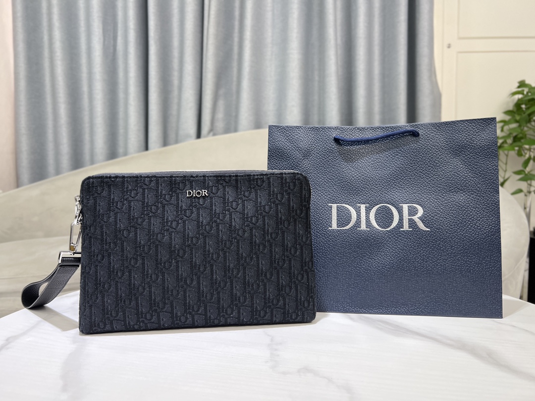 Dior Clutches & Pouch Bags Black Yellow Printing Cowhide Oblique